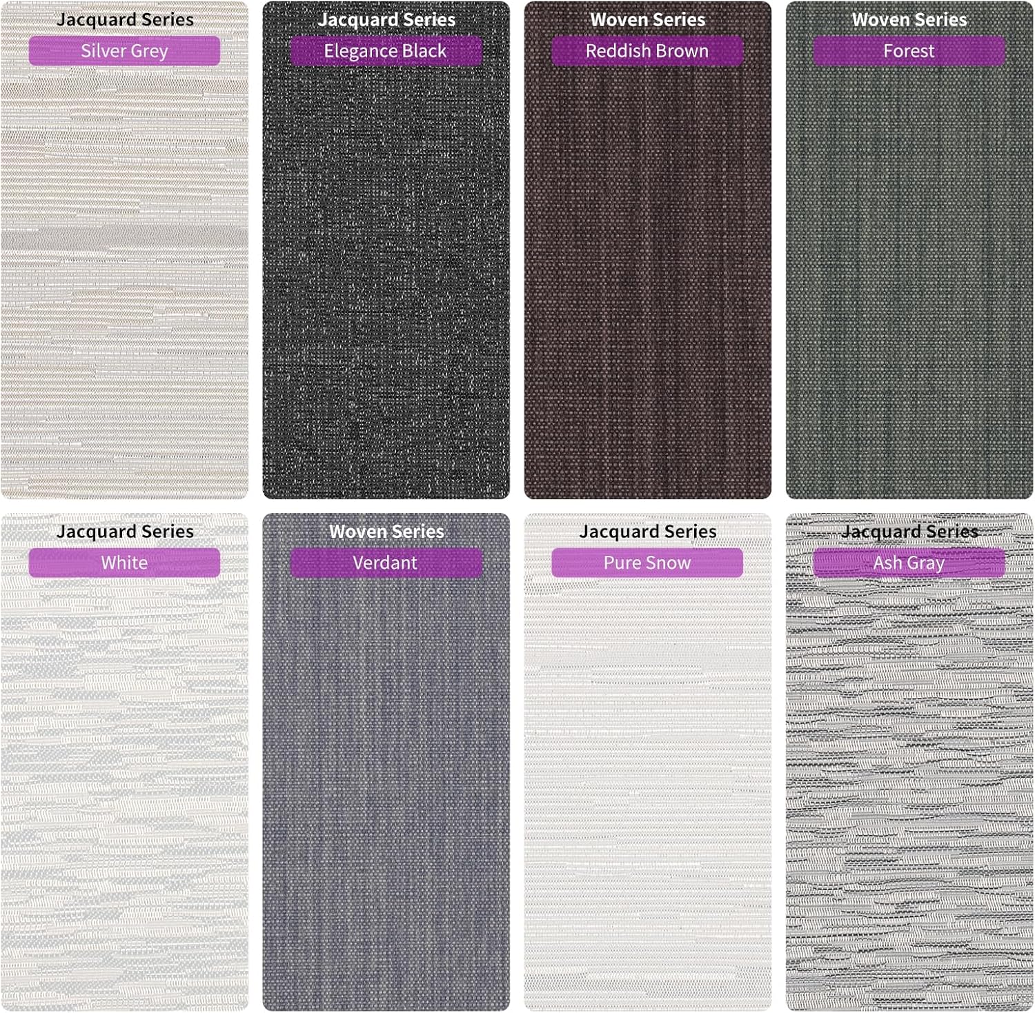 100% Blackout Roller Shades Multicolor Samples, Jacquard & Woven Series