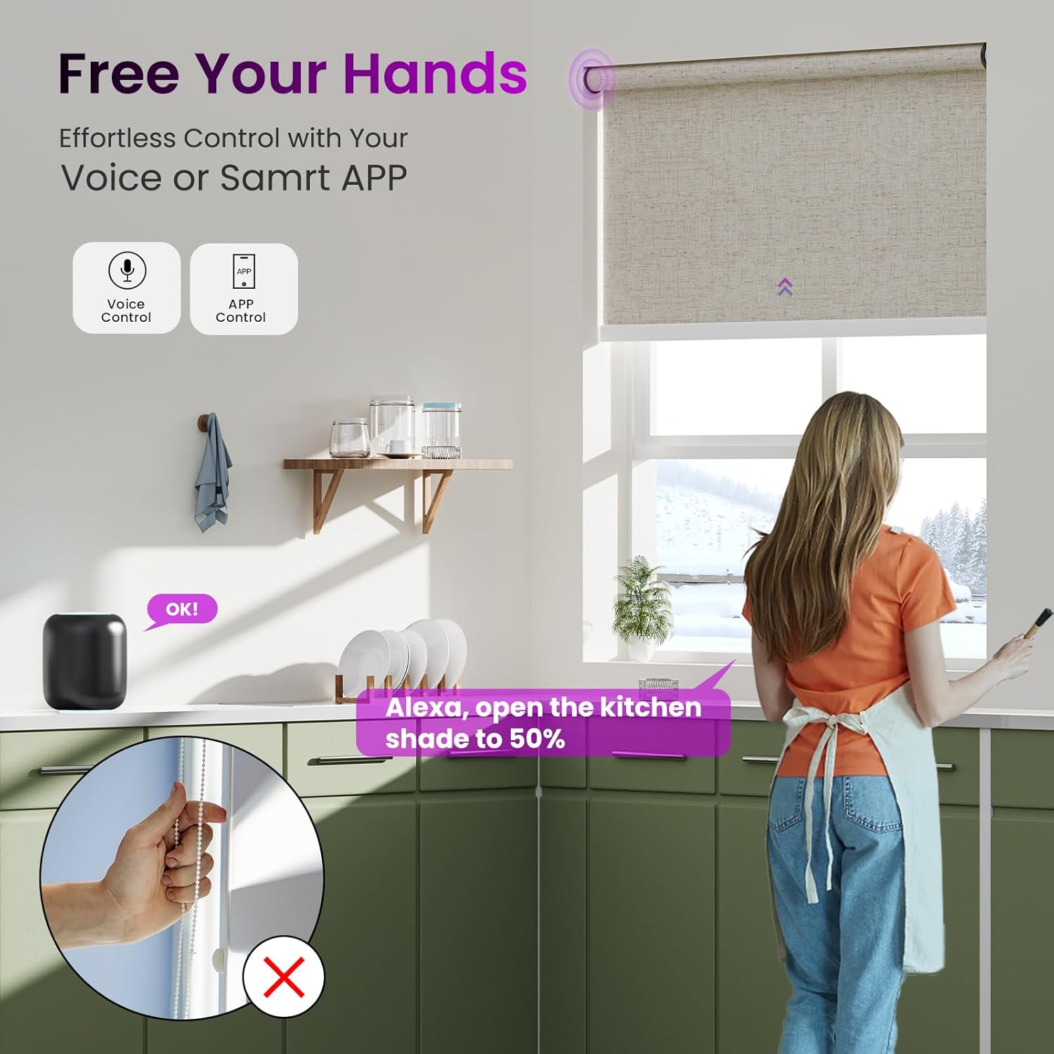 Smart Blackout Roller Shades - Motorized & Voice Controlled (Custom Sizes)​