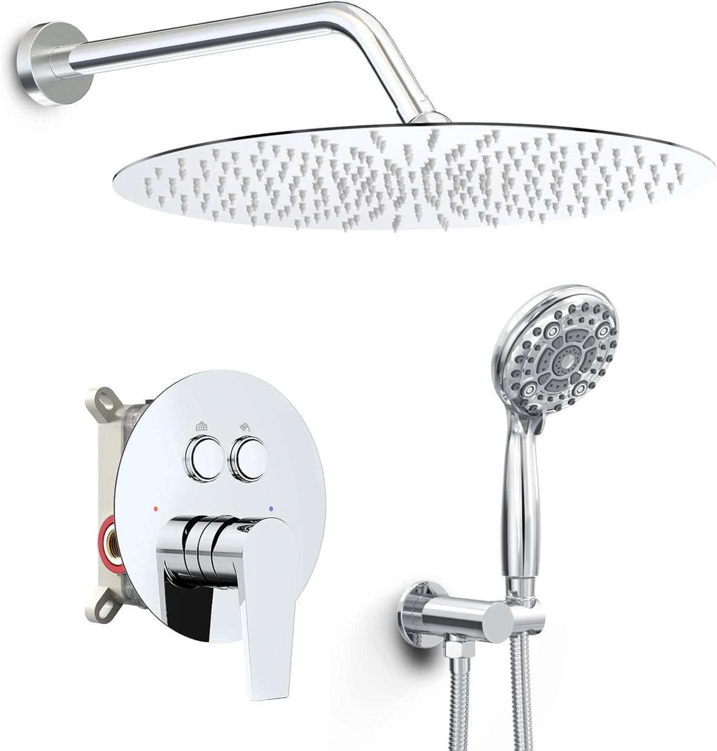 SR SUN RISE Sistema de Chuveiro, Conjunto de Torneira de Chuveiro Multifuncional de 12, 6 Configurações de Kits de Chuveiro de Chuva Portátil de Alta Pressão, Válvula Incluída - Desviador de Botão de