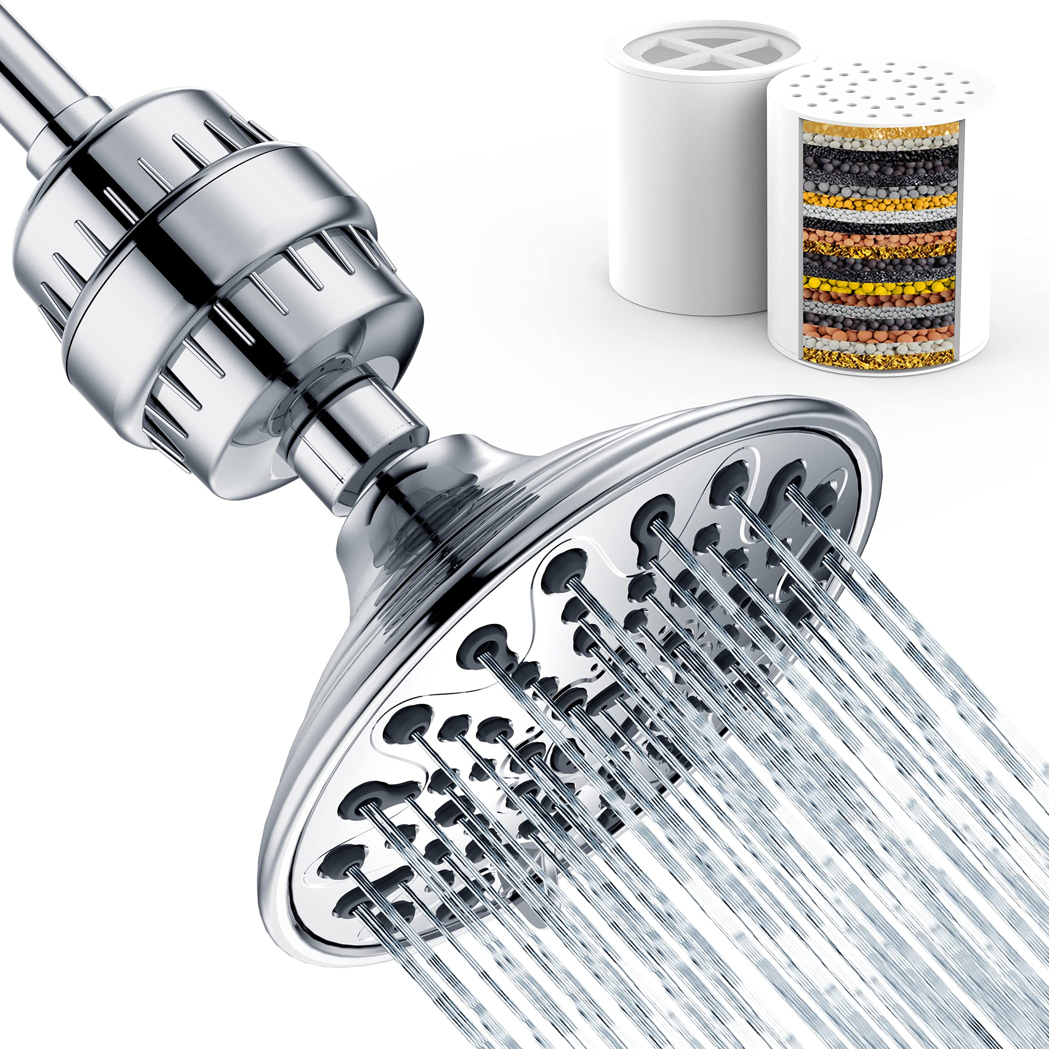 Filtered Shower Head with Water Softener Cartridges