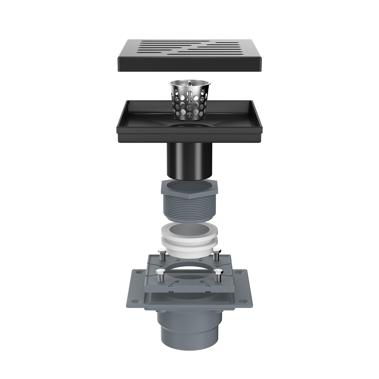 12 Inches Shower Drain with Removable Strainers,PVC Shower Drain Base for Bathroom Floor Drain,Brushed Nickel Stainless Finished