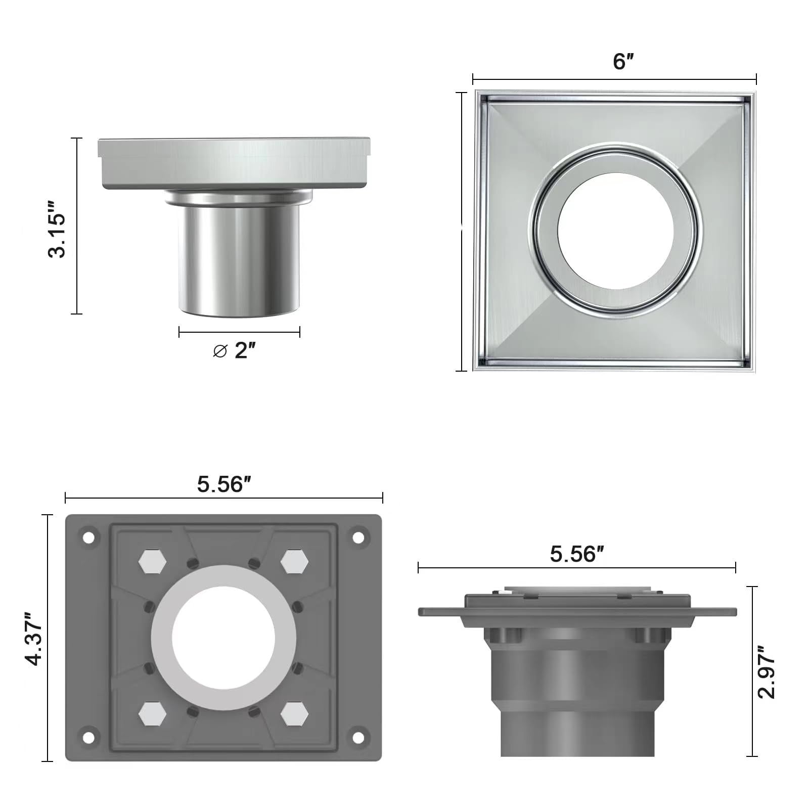 Square Shower Drain with Tile Insert Grate