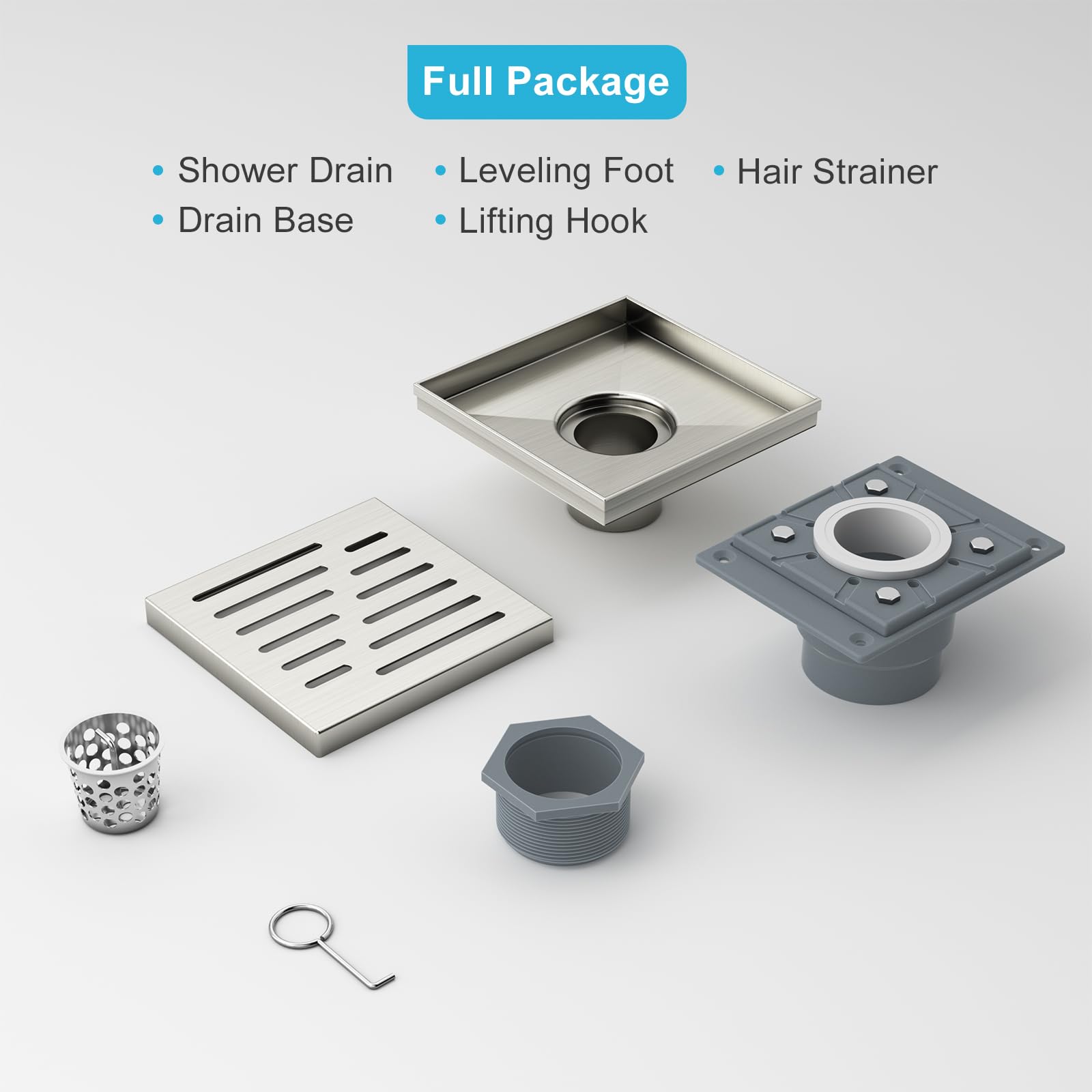 12 Inches Shower Drain with Removable Strainers,PVC Shower Drain Base for Bathroom Floor Drain,Brushed Nickel Stainless Finished