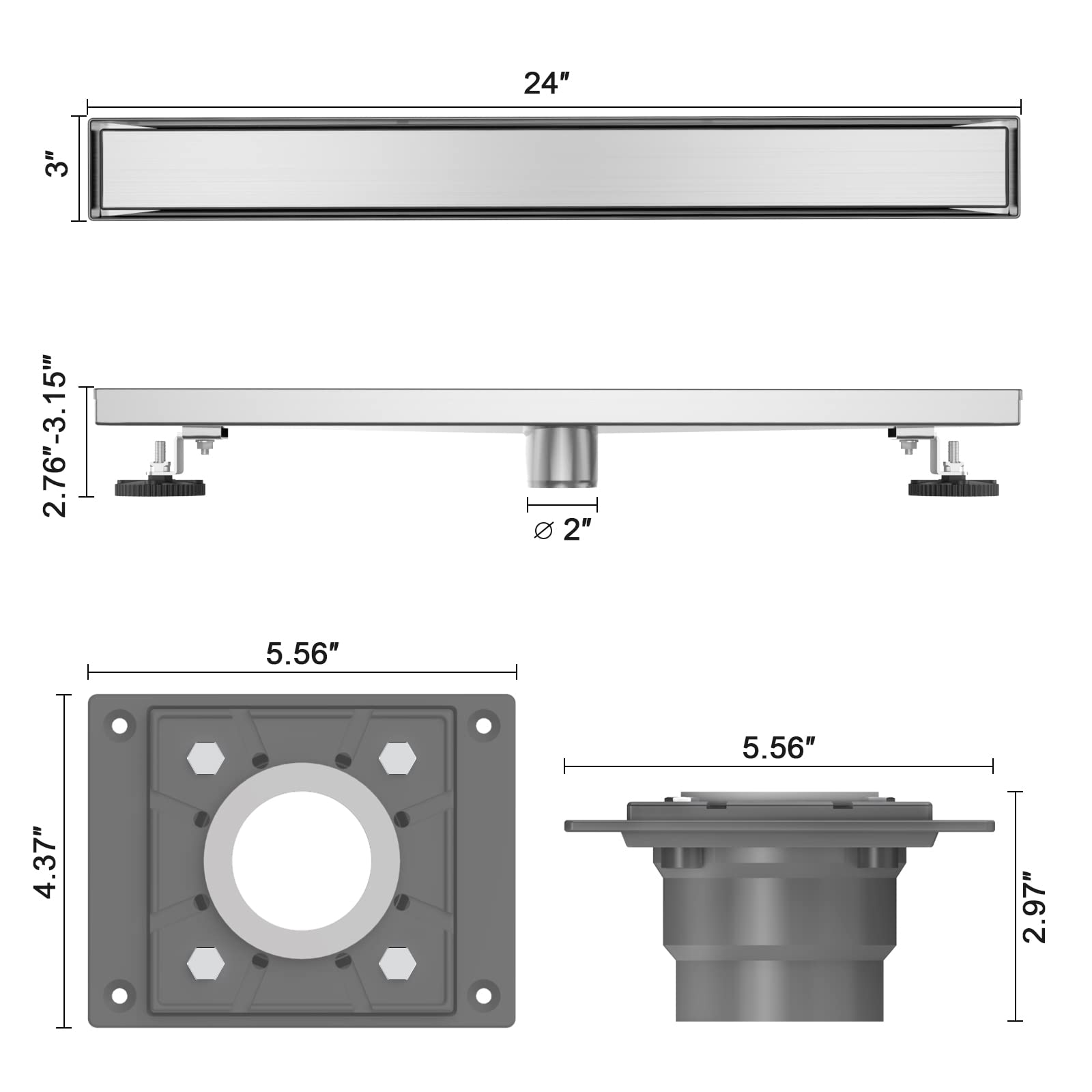 Square Shower Drain with Tile Insert Grate