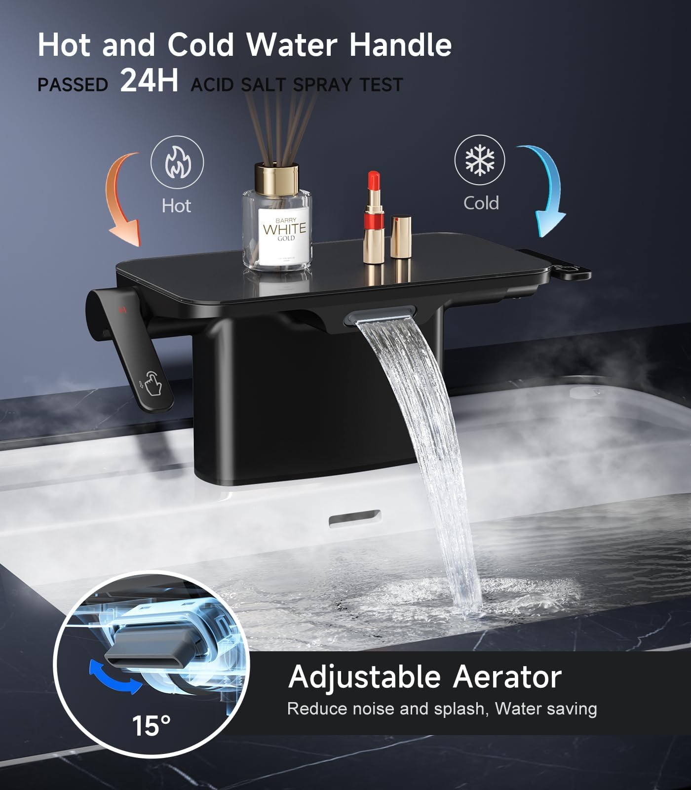 4-inch Double Handle Glass Shelf Waterfall Bathroom Sink Faucet