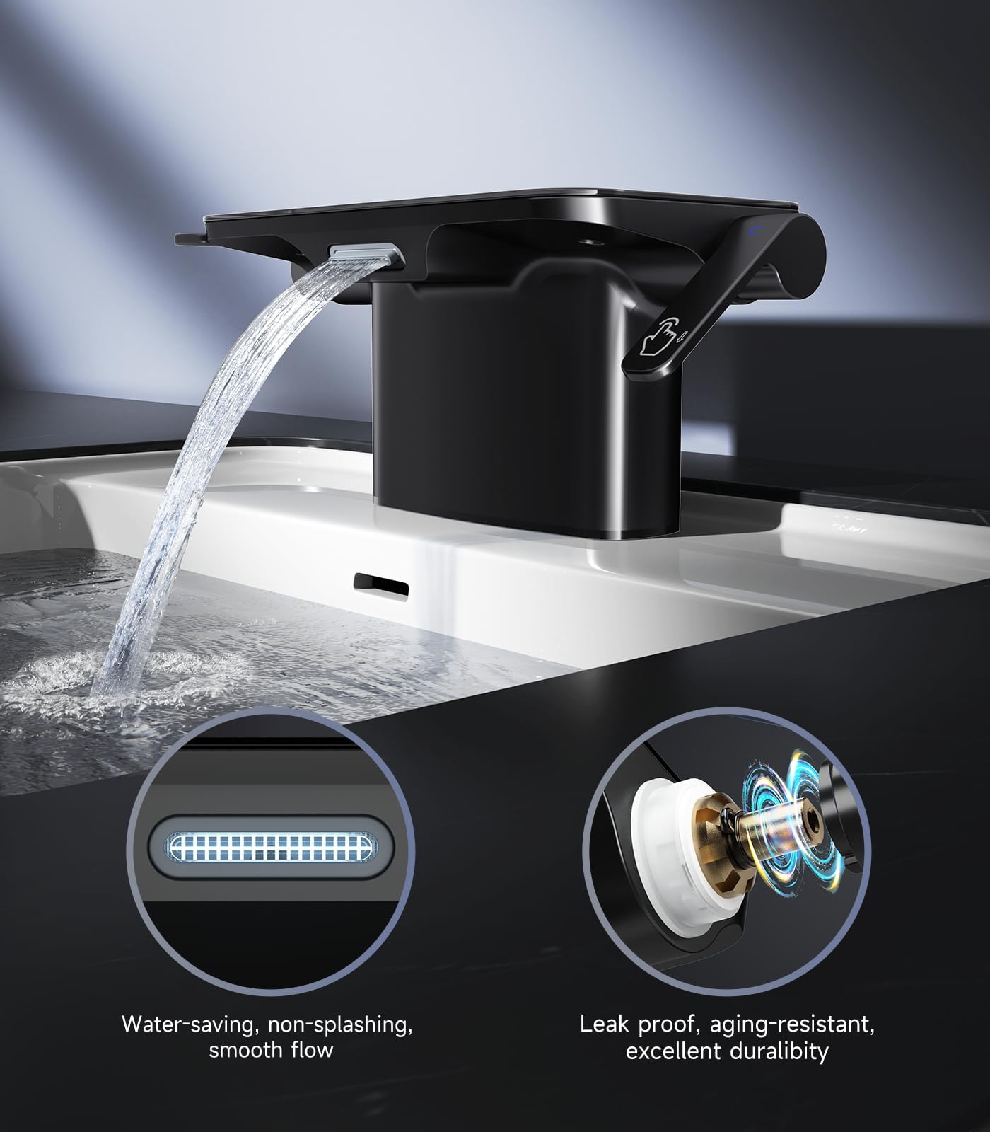 4-inch Double Handle Glass Shelf Waterfall Bathroom Sink Faucet