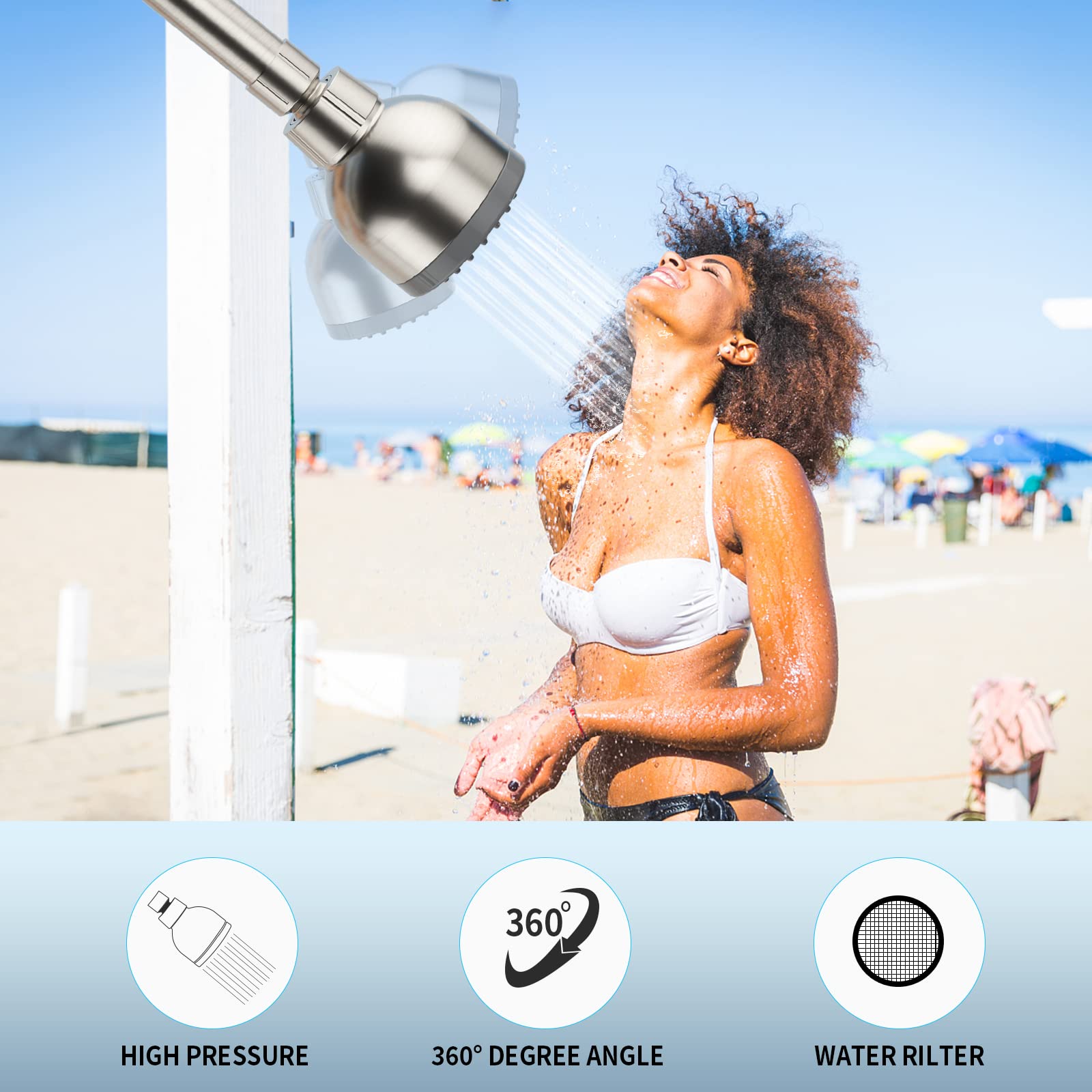 3-inch Outdoor Shower Kit with Chrome/Brushed/Black Electroplated Finish