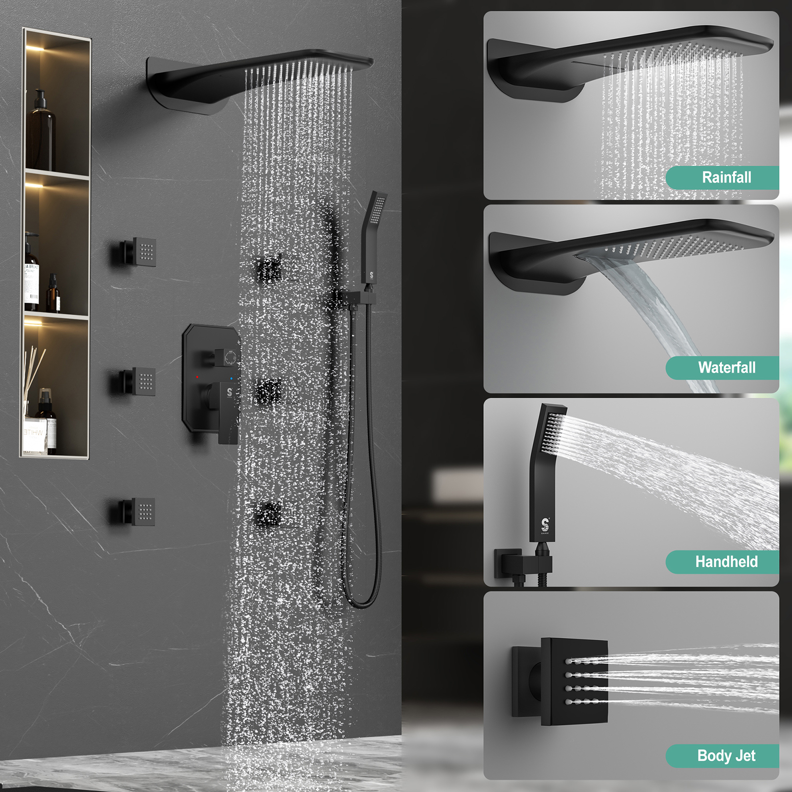 4-Function Side Spray Shower Kit (with Rain Shower Head)