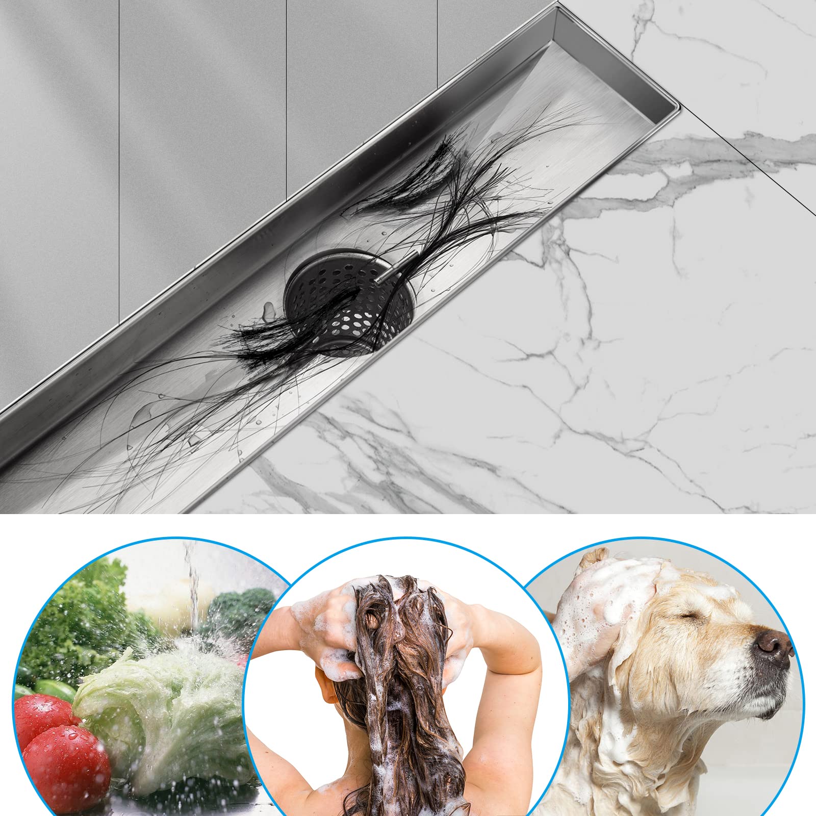 Square Shower Drain with Tile Insert Grate