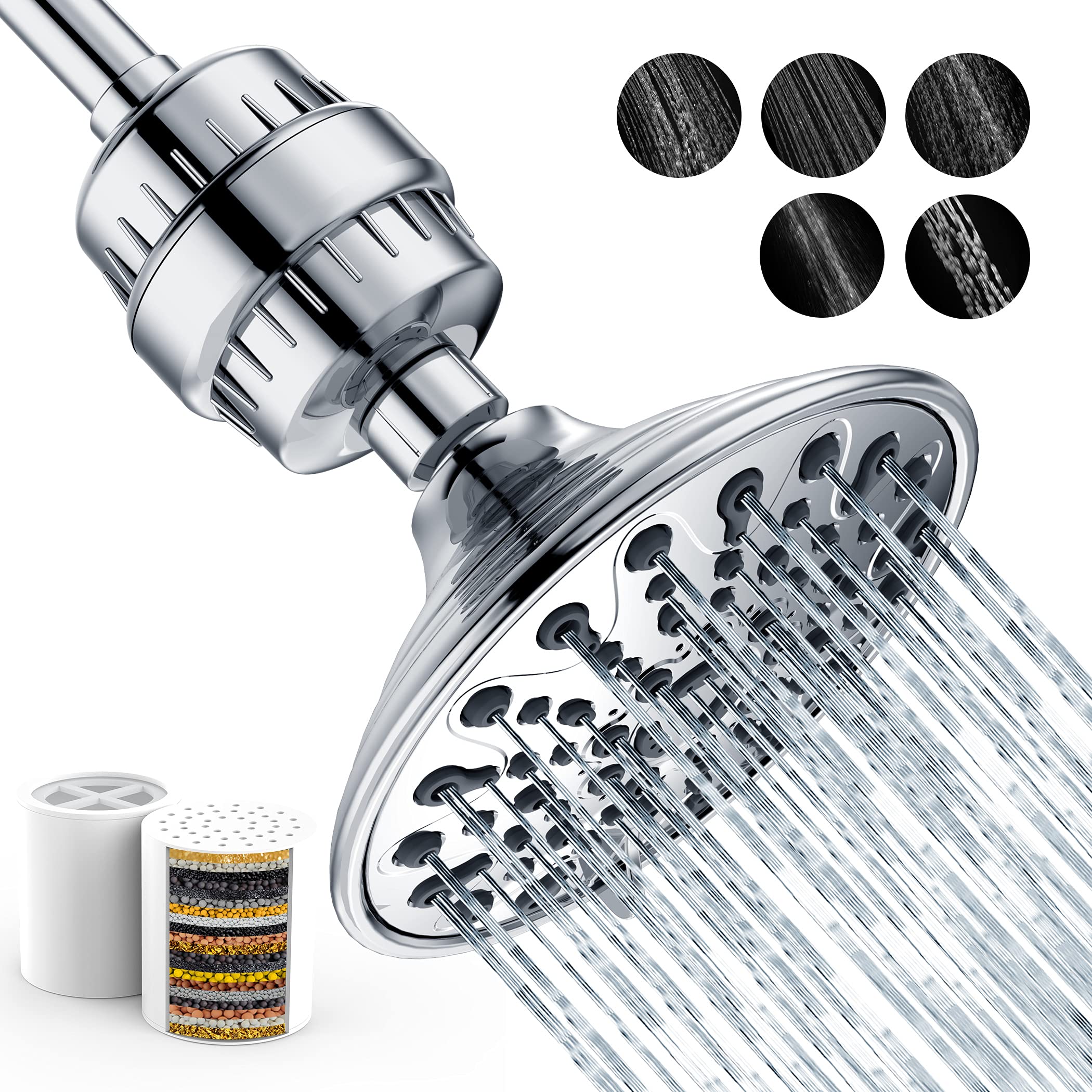 Filtered Shower Head with Water Softener Cartridges