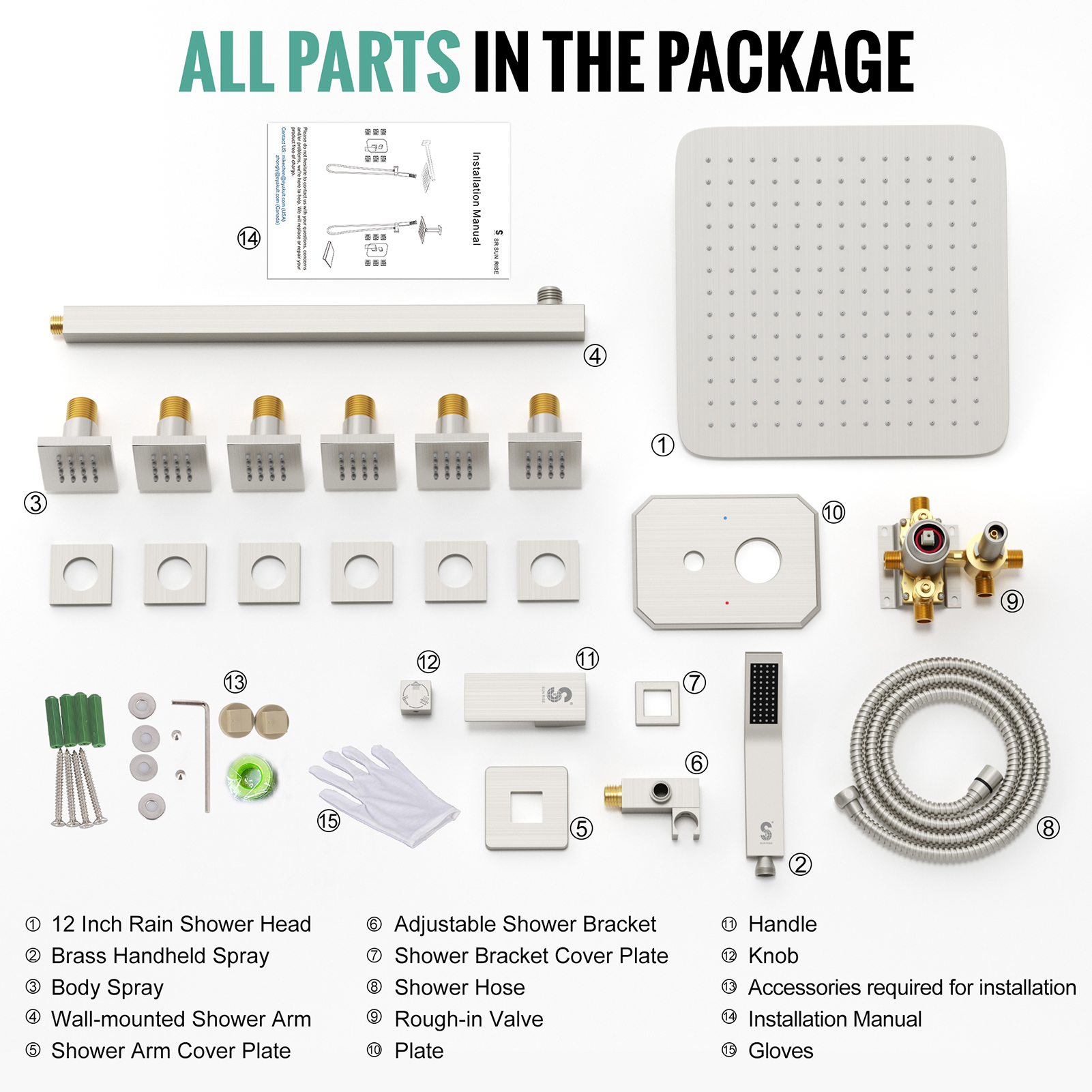 3-Function Horizontal Shower Rail with Side Spray System