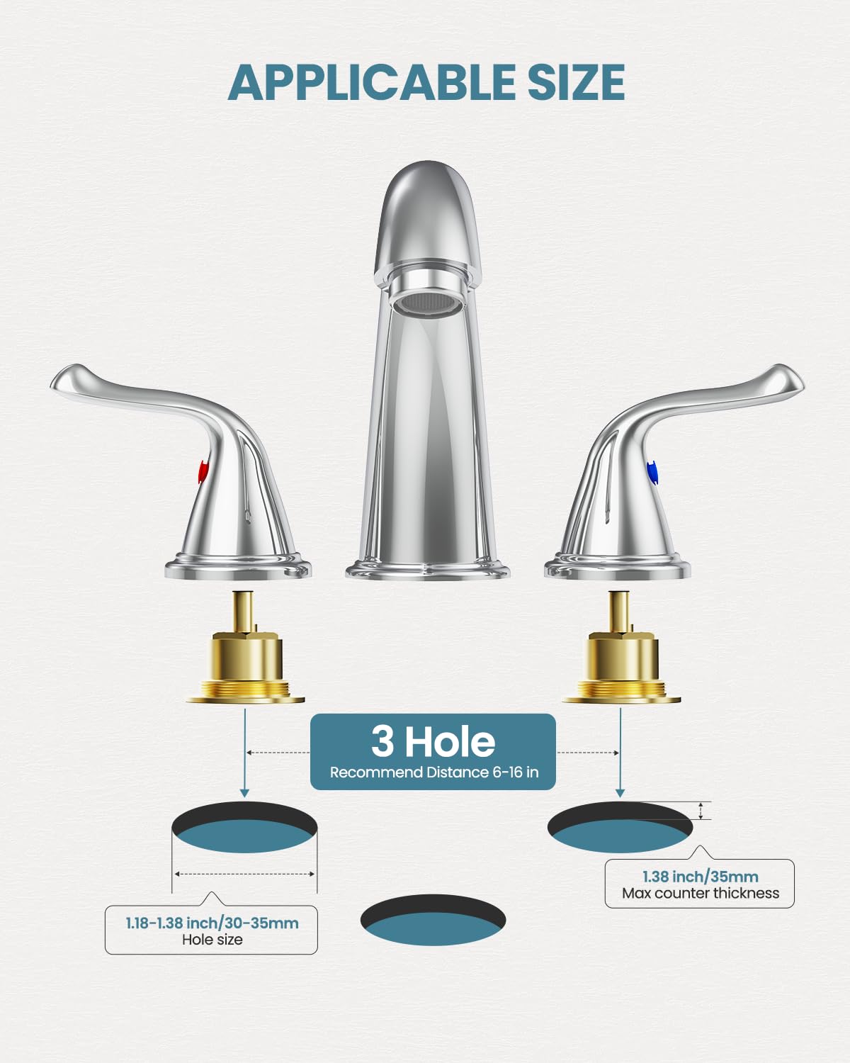 3-Hole 2-Handle RV Bathroom Sink Faucet w/Drain & Supply Lines