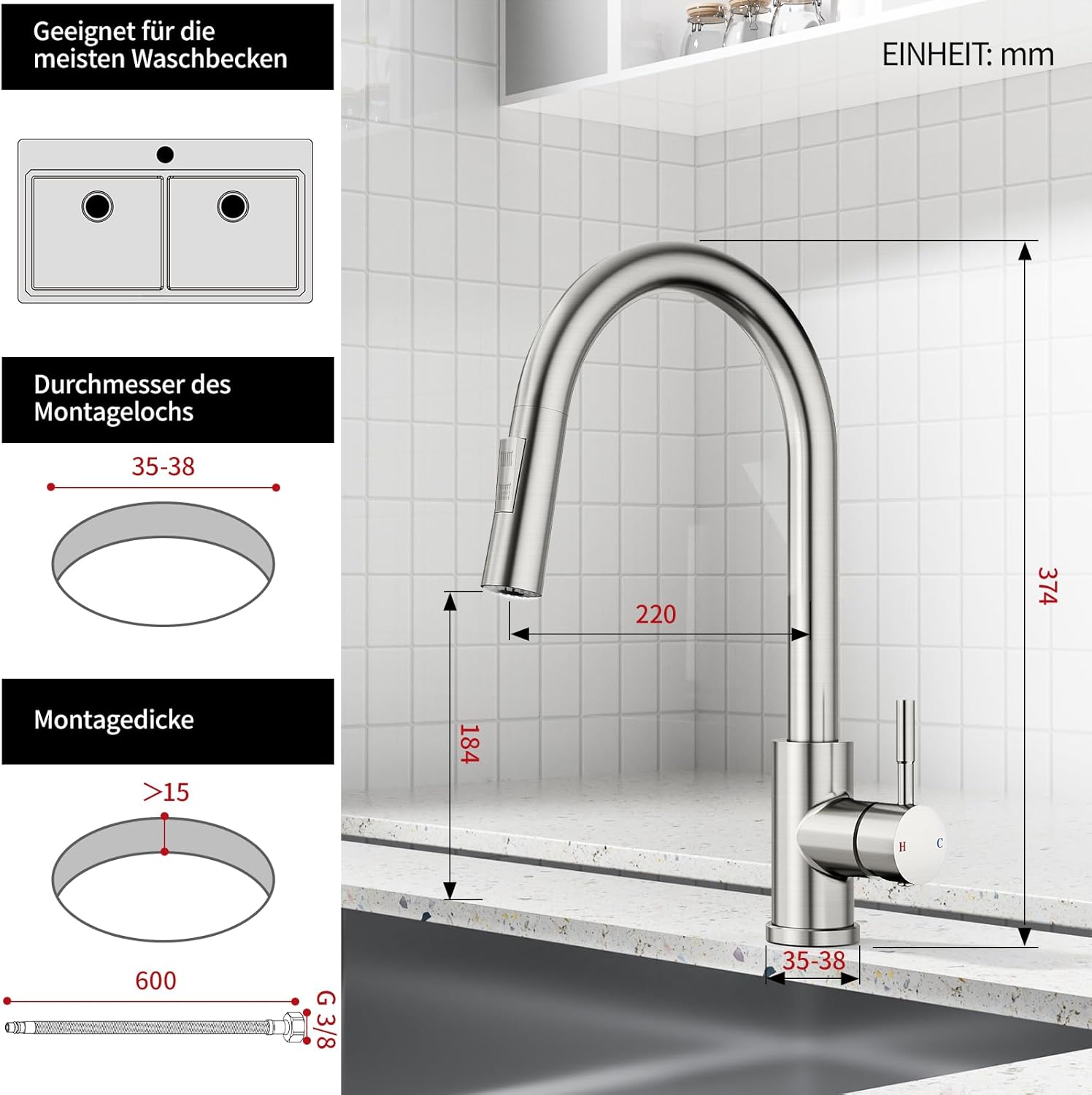Kitchen Faucet with Extendable Sprayer