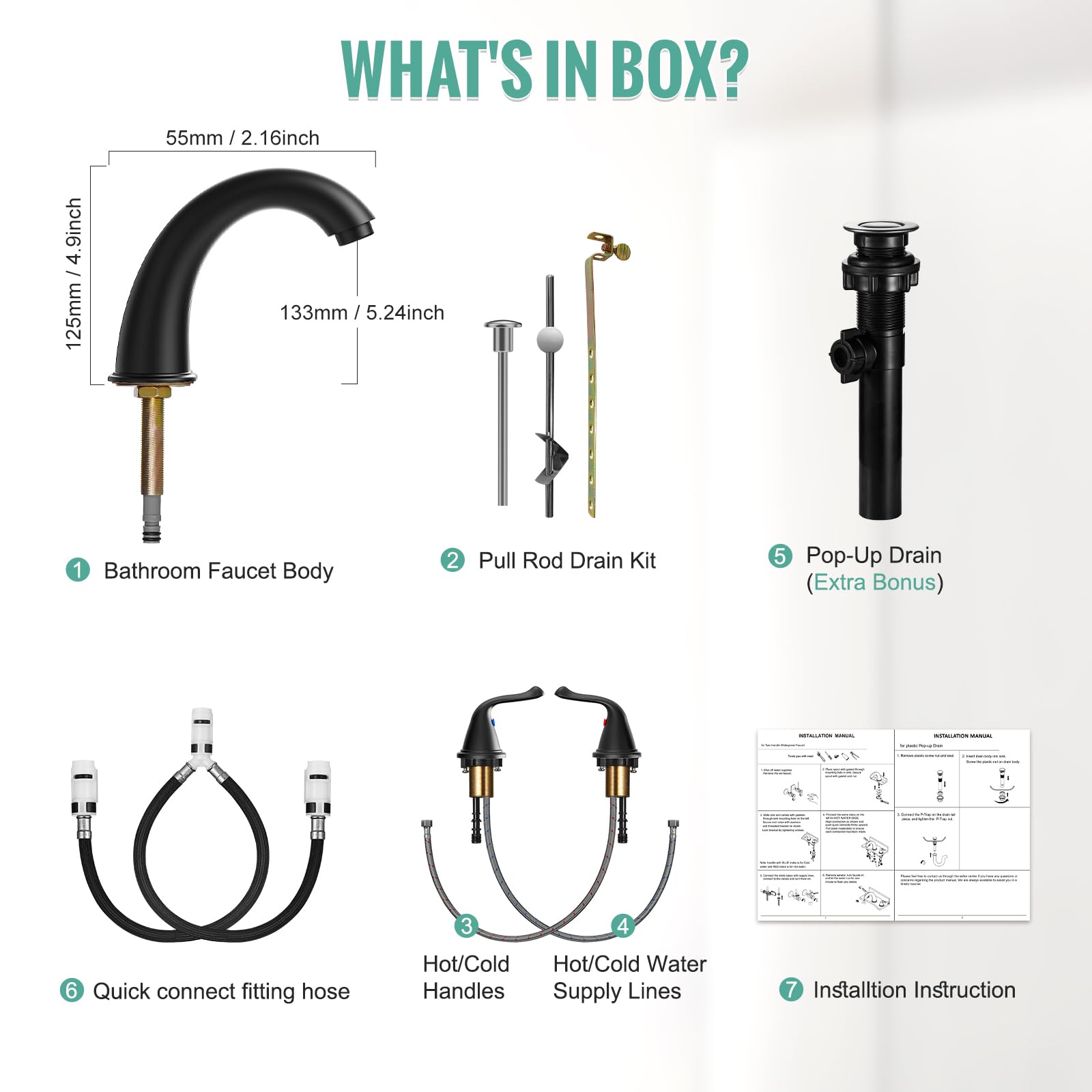 3-Hole 2-Handle RV Bathroom Sink Faucet w/Drain & Supply Lines