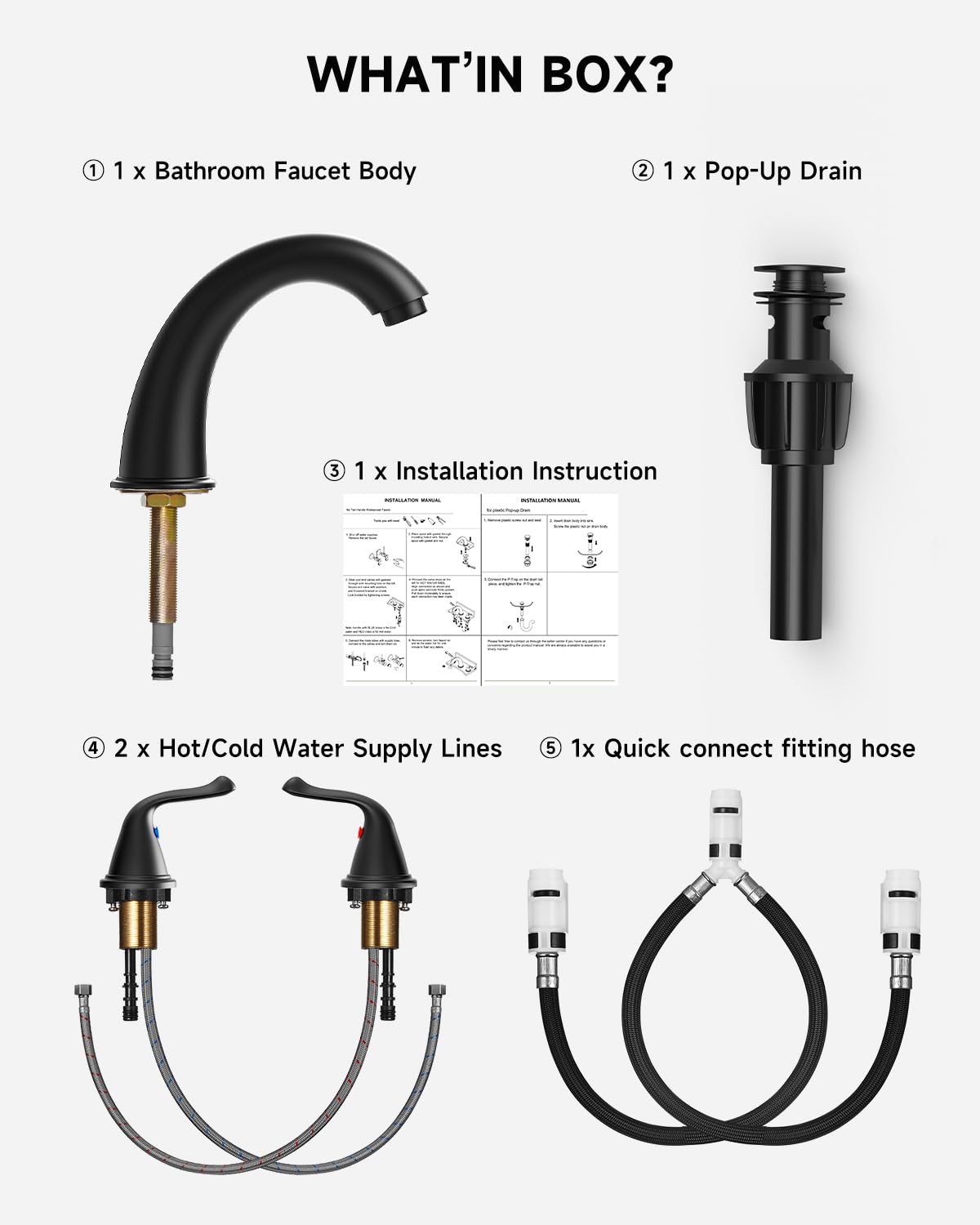 3-Hole 2-Handle RV Bathroom Sink Faucet w/Drain & Supply Lines