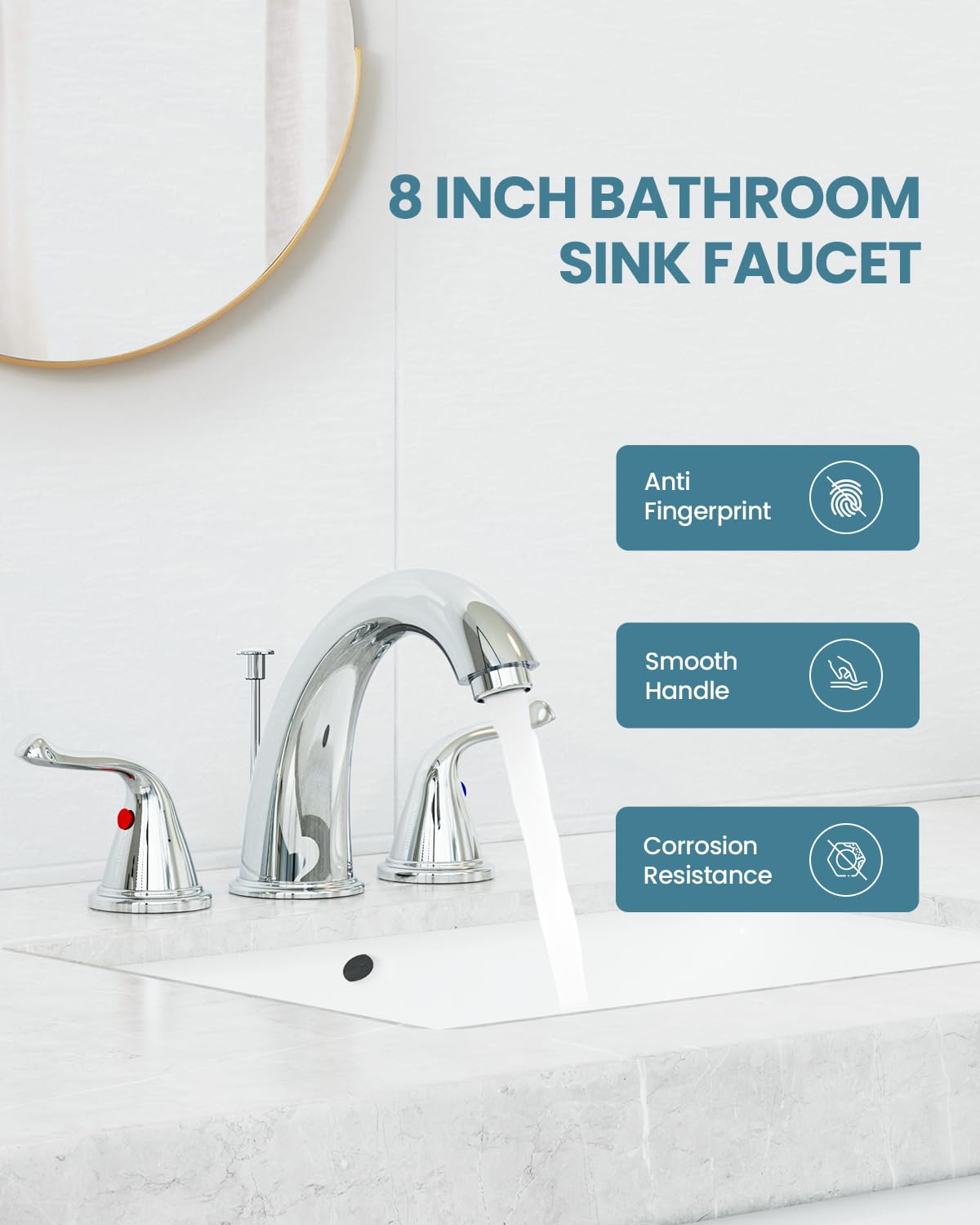 3-Hole 2-Handle RV Bathroom Sink Faucet w/Drain & Supply Lines