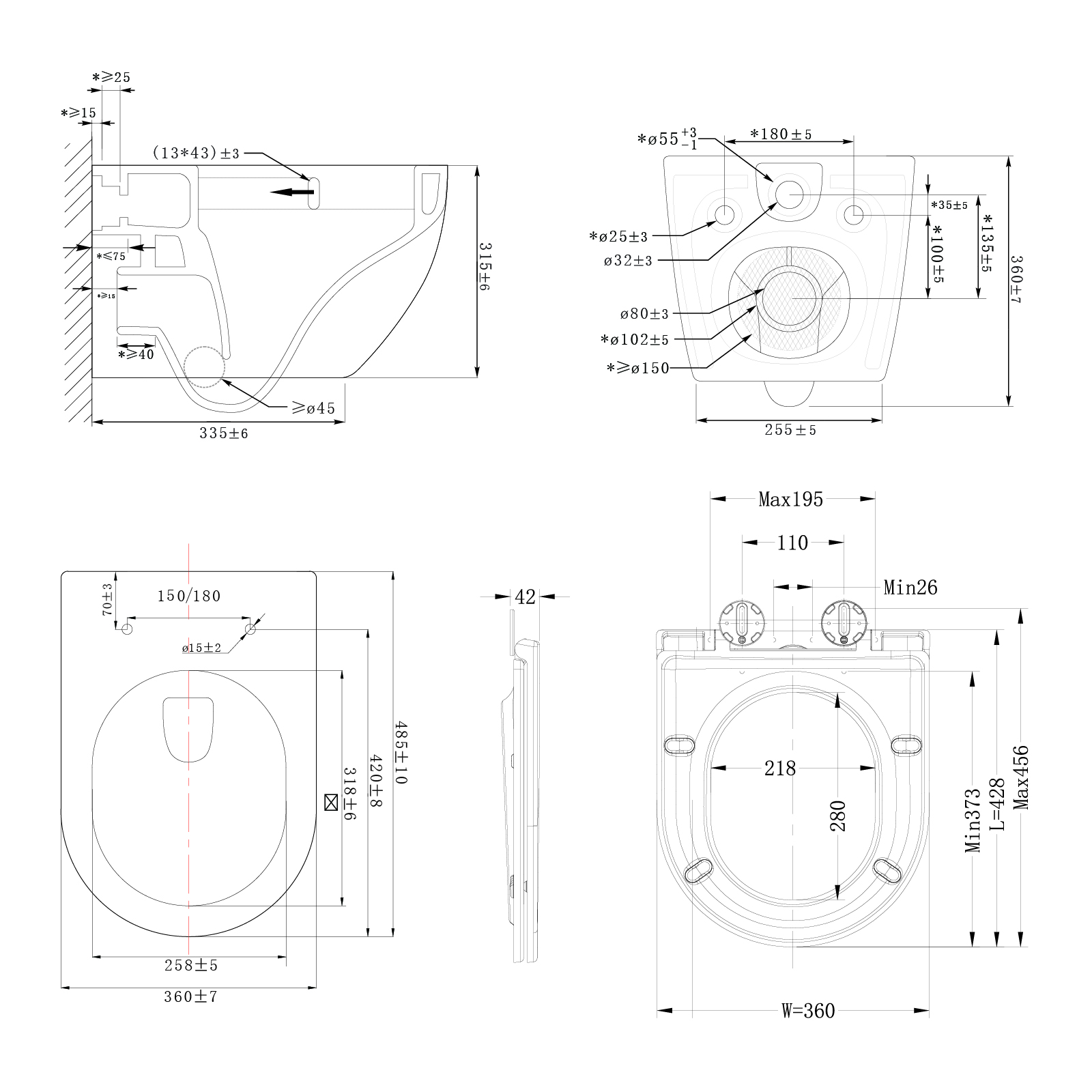 Single-hole Swirl-flush Wall-hung Toilet - D01 Series, Round-arc 49cm