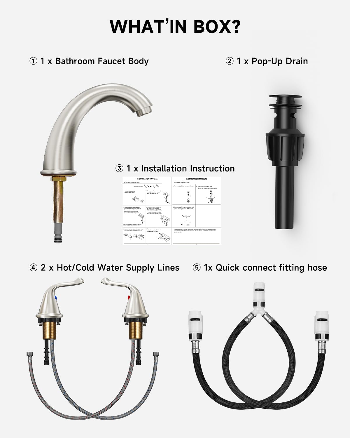 3-Hole 2-Handle RV Bathroom Sink Faucet w/Drain & Supply Lines