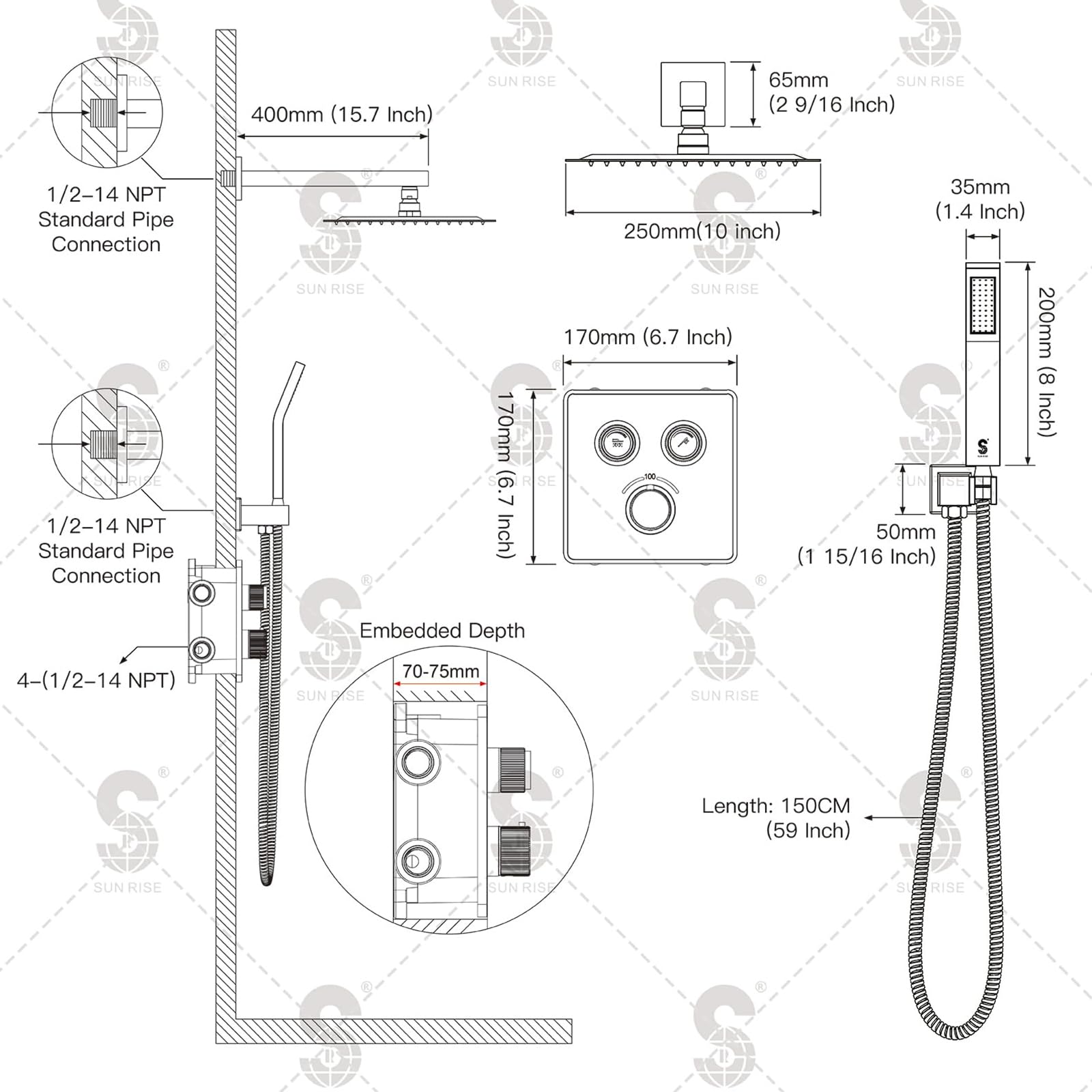 Button Shower Set (Thermostatic)