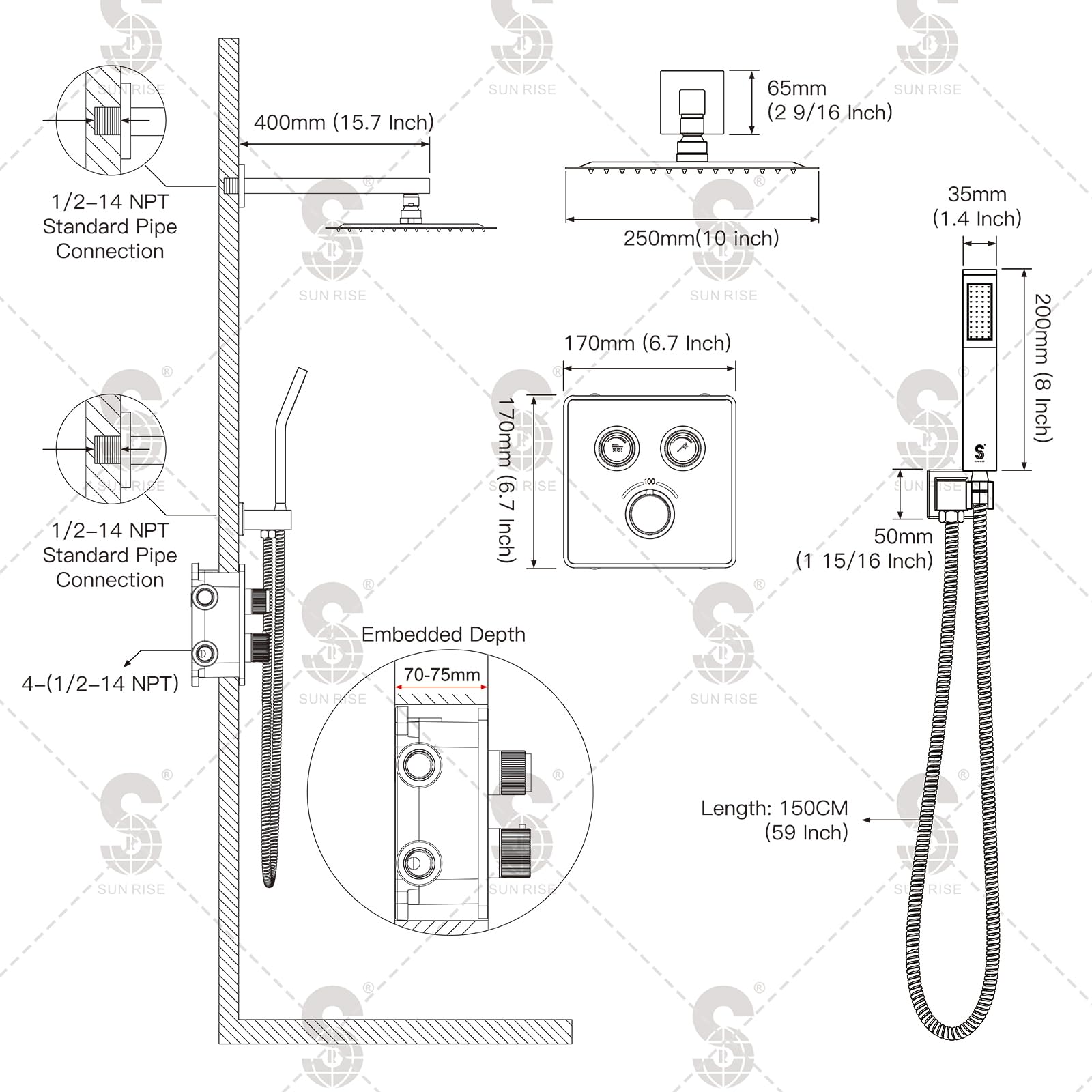 Button Shower Set (Thermostatic)