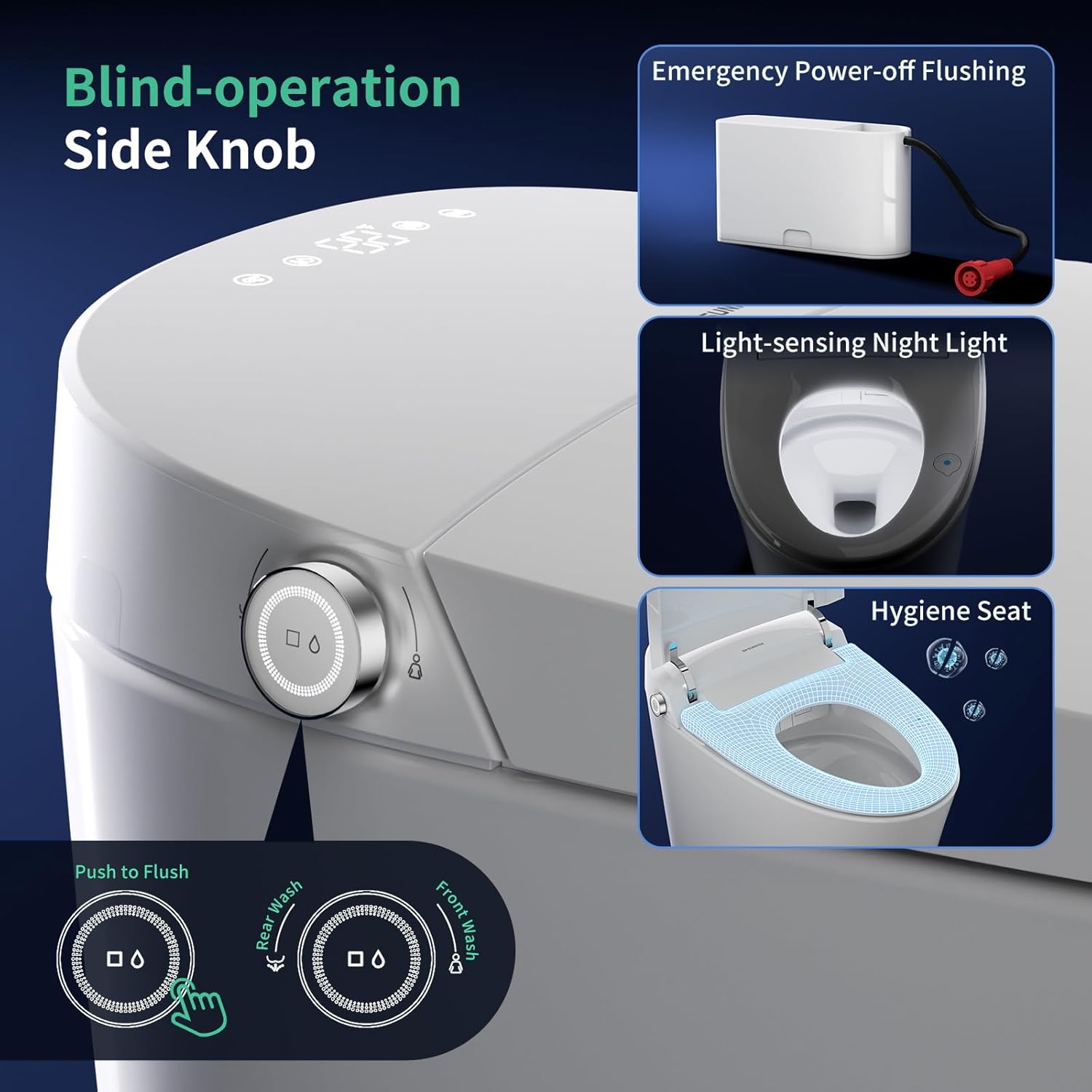 Smart Bidet Toilet with Tank Built-in, 1.27 GPF Dual Auto Flush, 1000 MaP, Auto Lip Open/Close