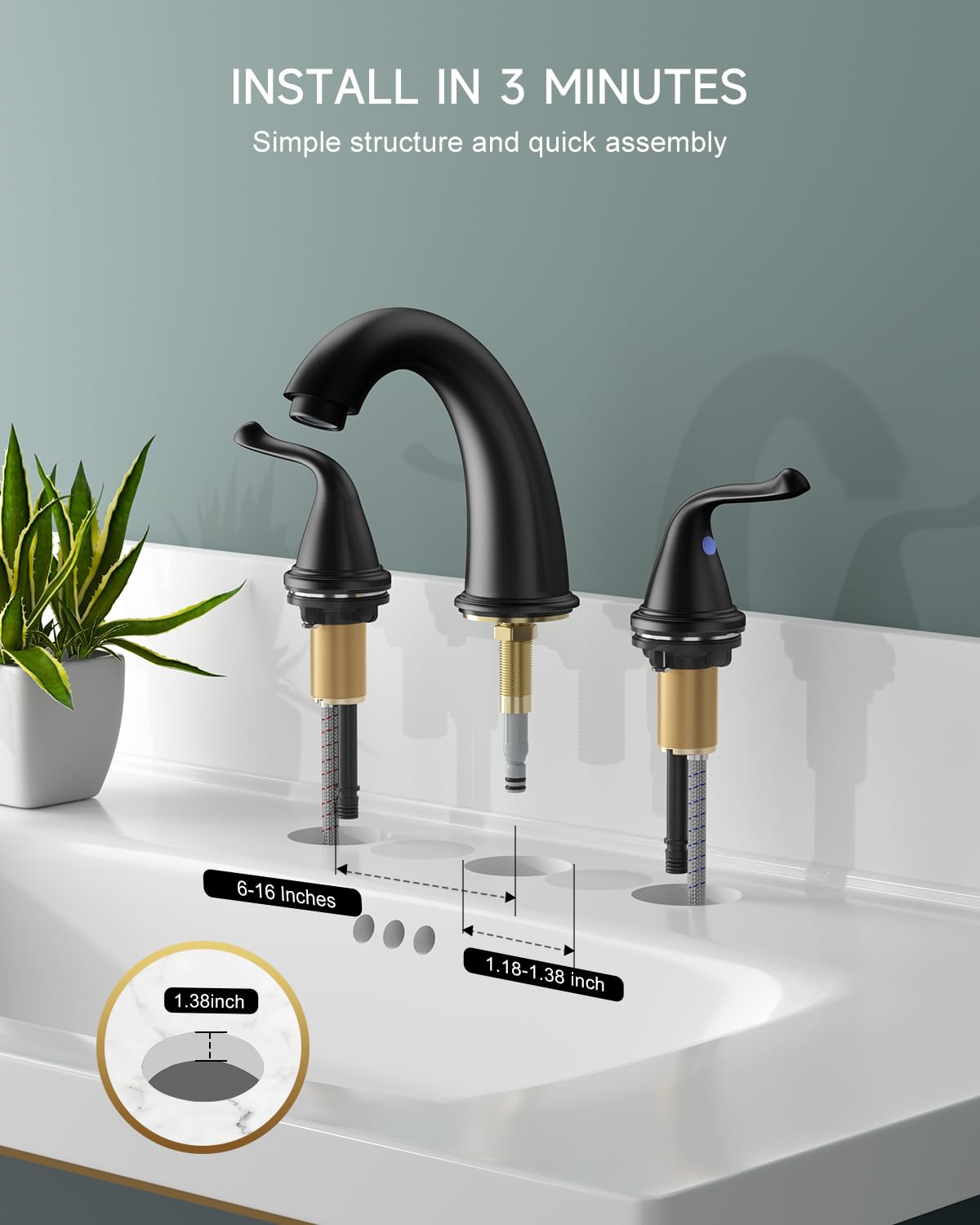 3-Hole 2-Handle RV Bathroom Sink Faucet w/Drain & Supply Lines