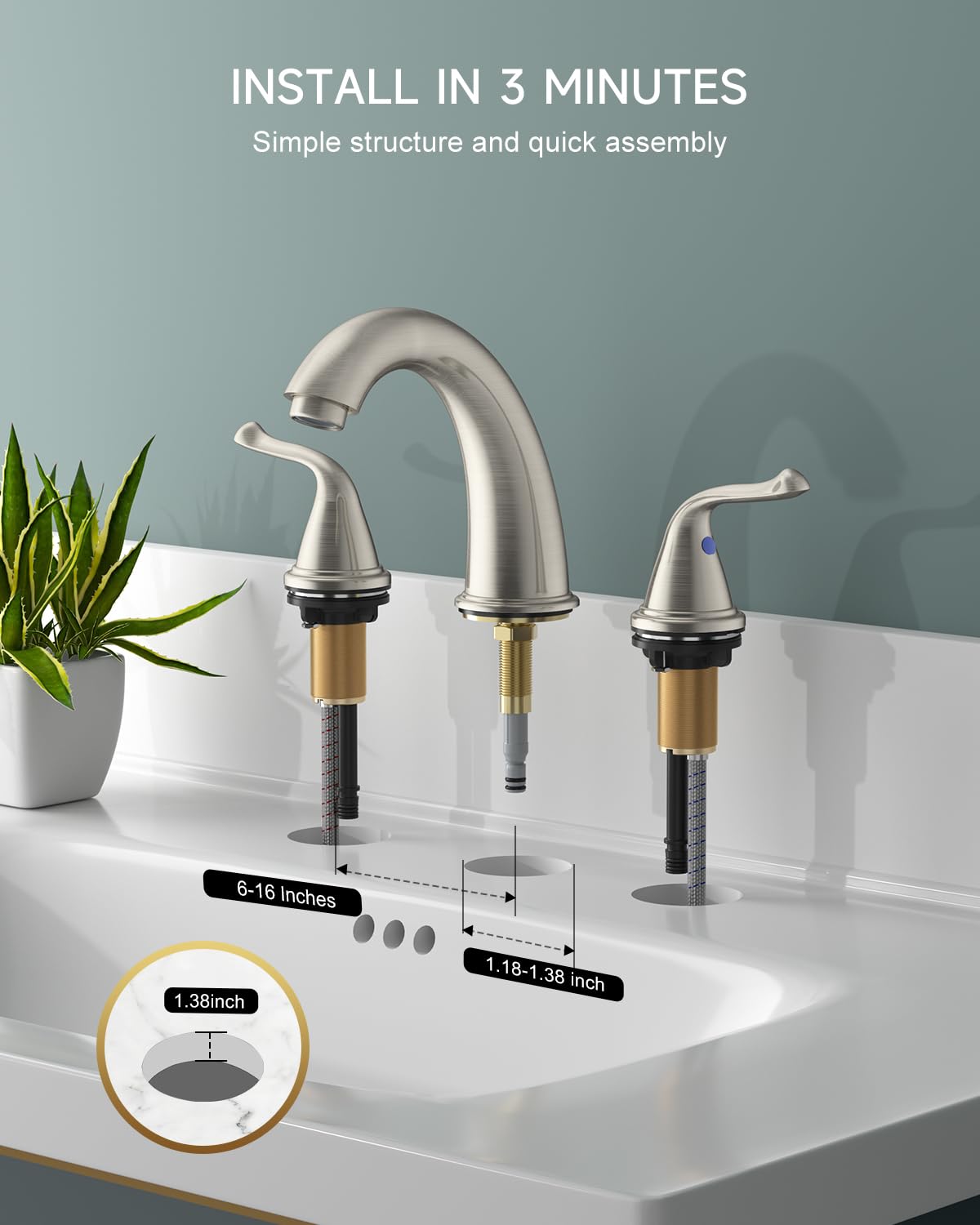 3-Hole 2-Handle RV Bathroom Sink Faucet w/Drain & Supply Lines