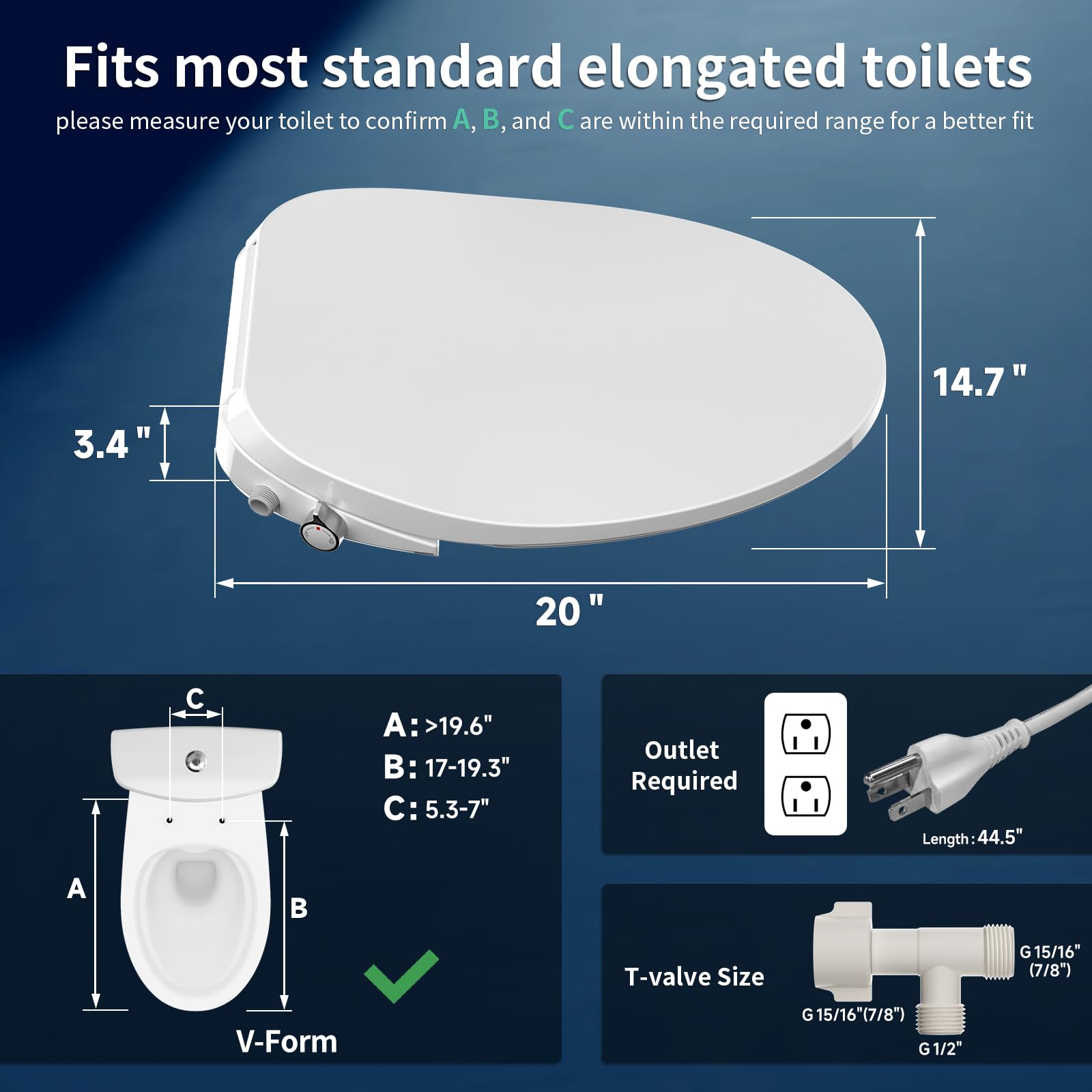 V-Shaped Smart Toilet Seat (TE001-116) - Bidet Function, Heated Seat & Auto Cleaning