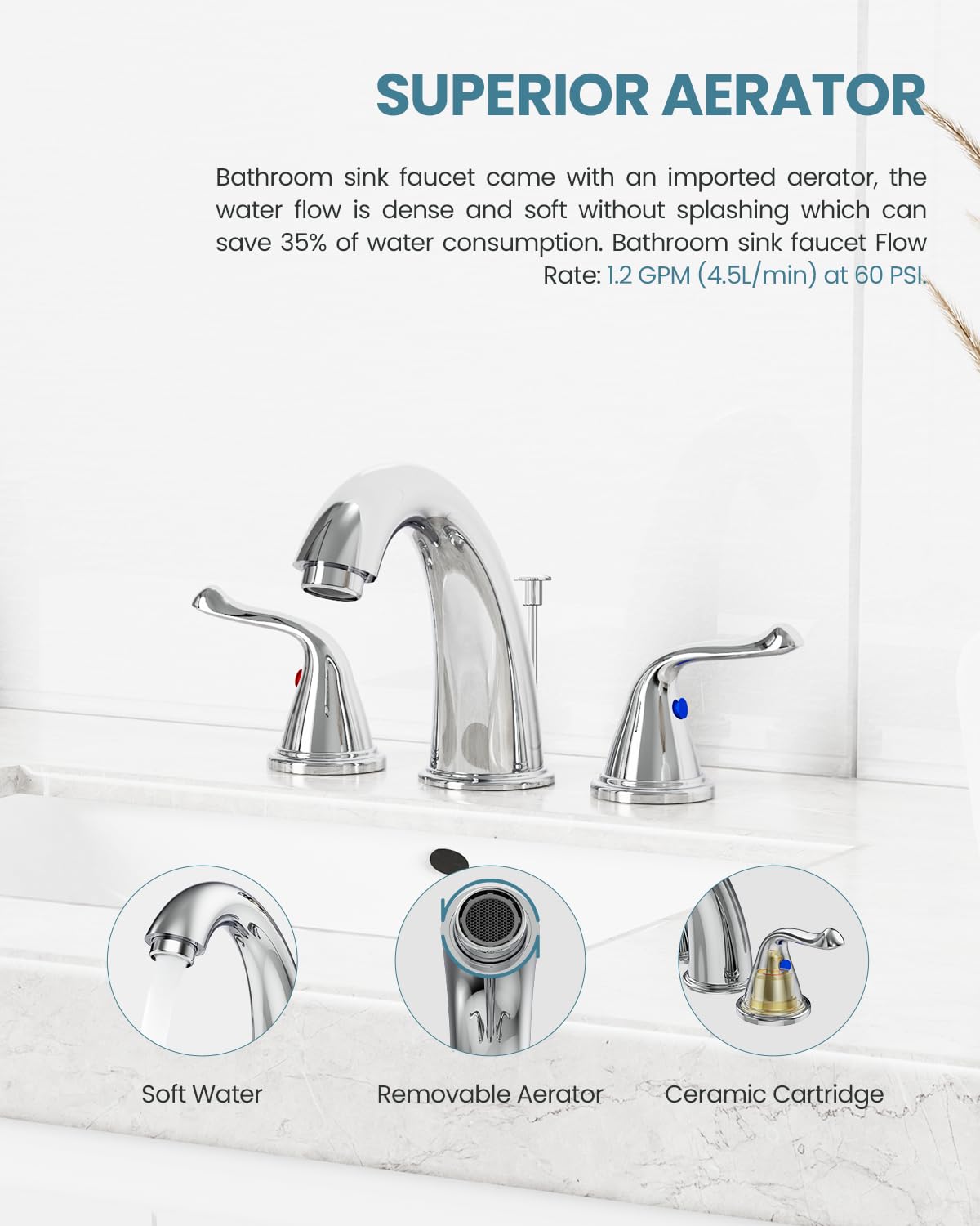 3-Hole 2-Handle RV Bathroom Sink Faucet w/Drain & Supply Lines