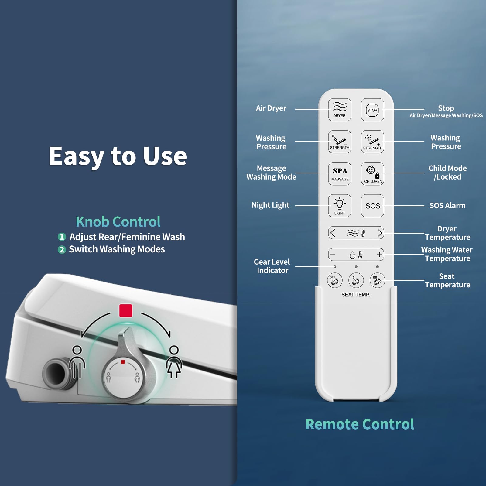 V-Shaped Smart Toilet Seat (TE001-116) - Bidet Function, Heated Seat & Auto Cleaning