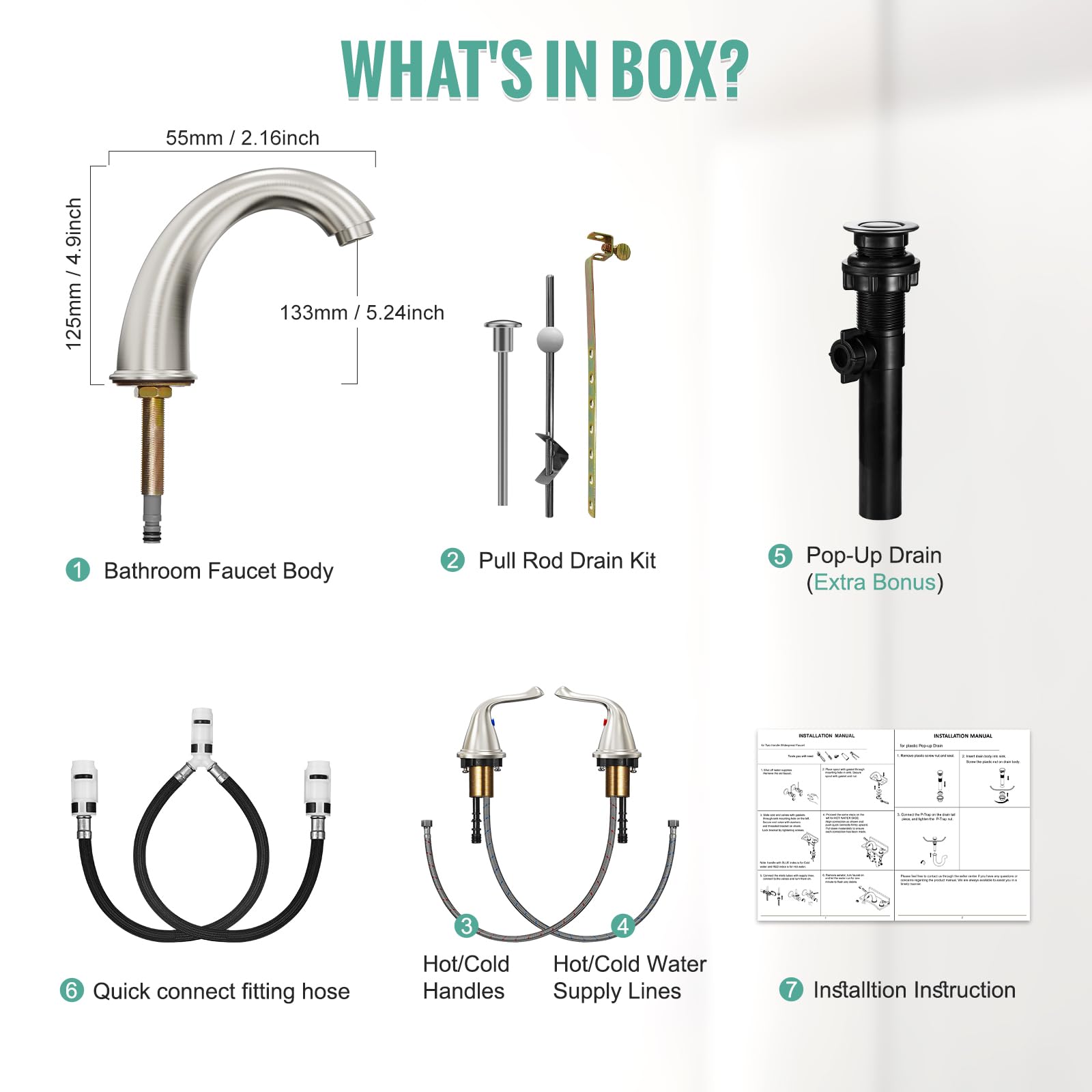 3-Hole 2-Handle RV Bathroom Sink Faucet w/Drain & Supply Lines