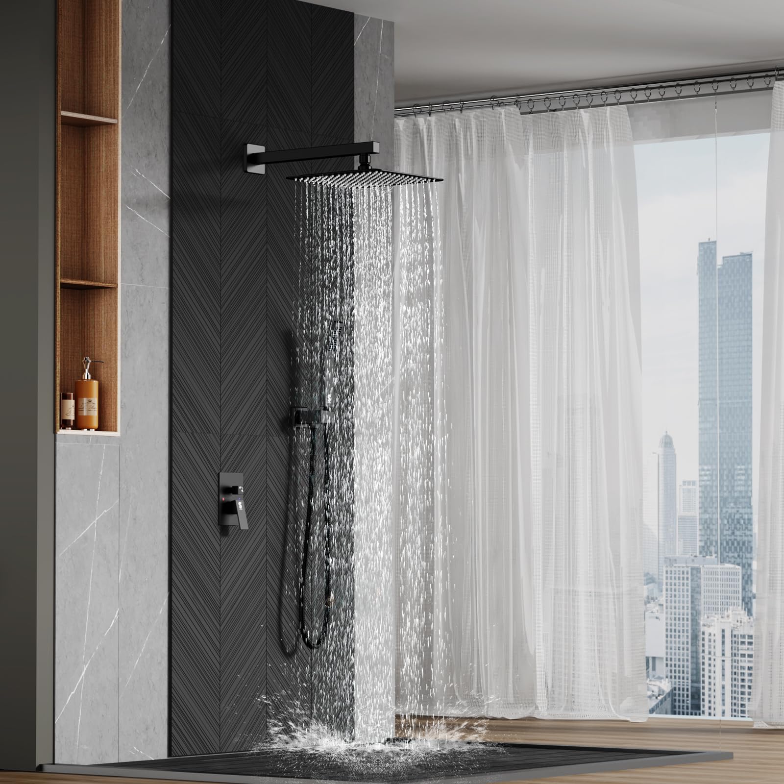 Wall-mounted Shower Arm Shower System(Square)