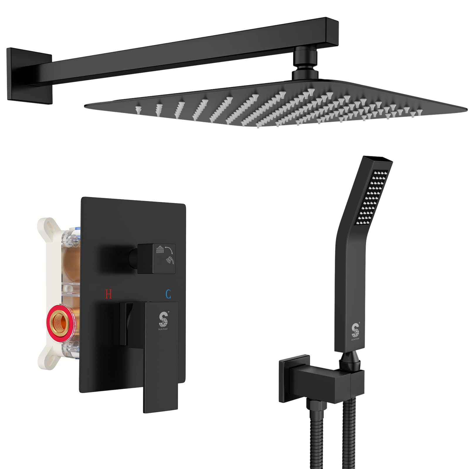 Wall-mounted Shower Arm Shower System(Square)