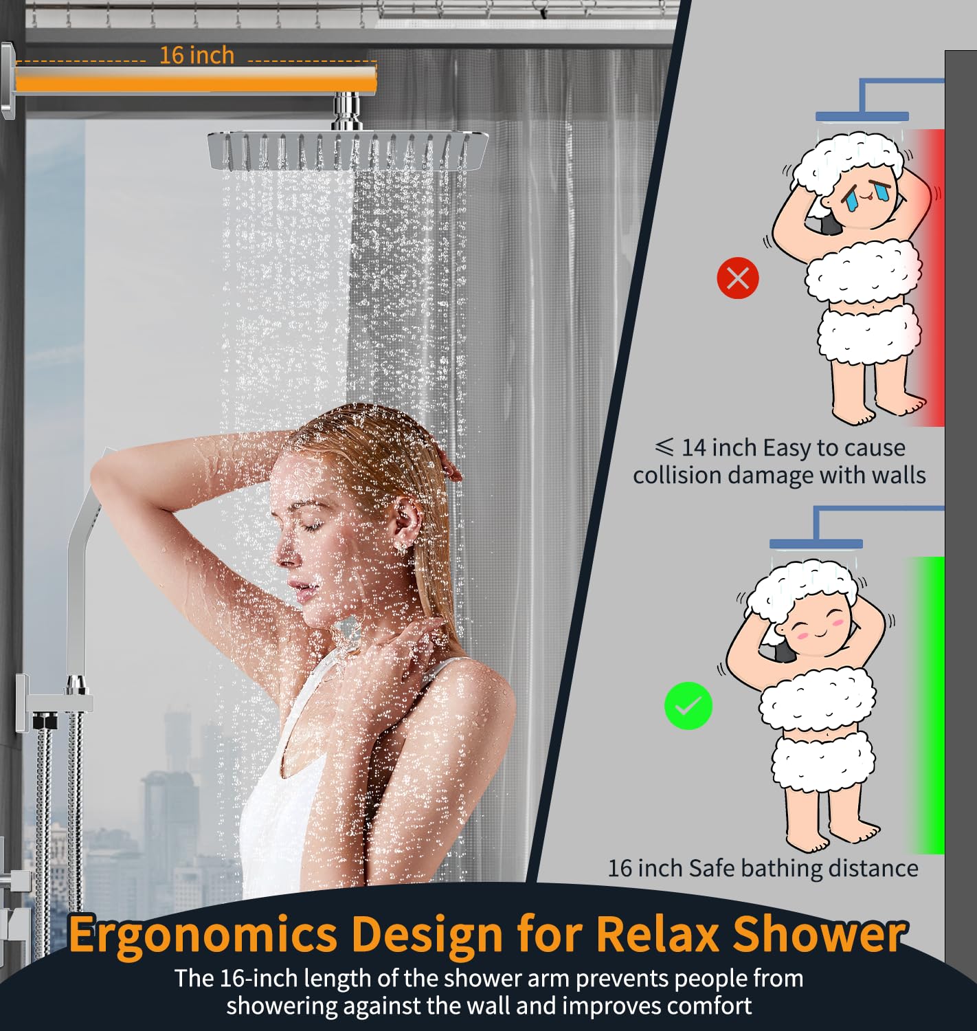 Wall-mounted Shower Arm Shower System(Square)