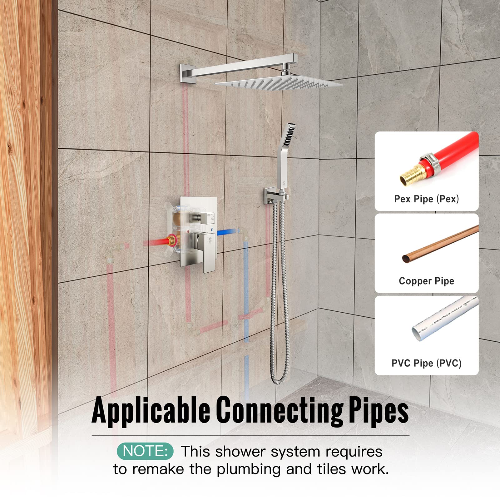 Wall-mounted Shower Arm Shower System(Square)