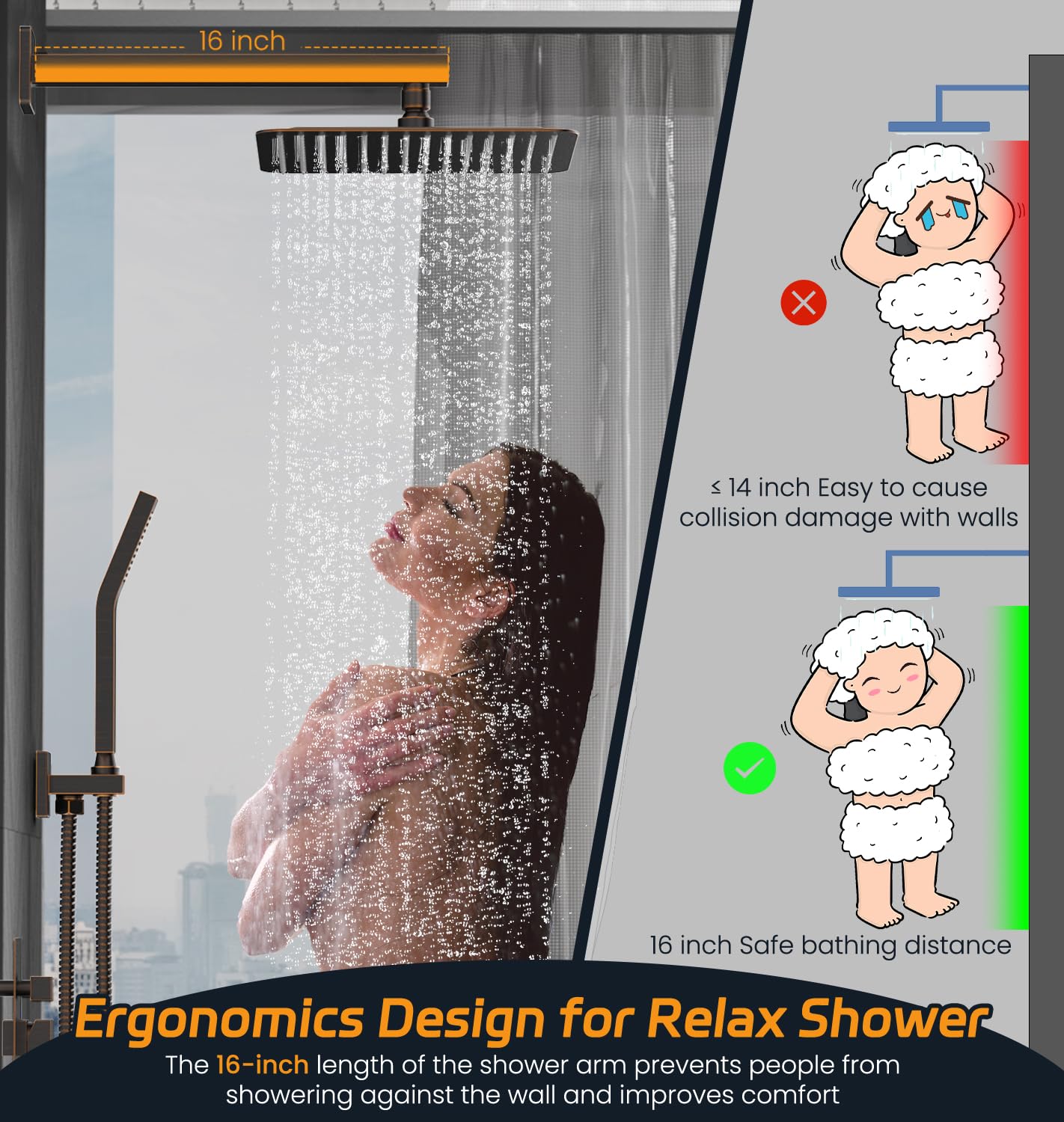 Wall-mounted Shower Arm Shower System(Square)