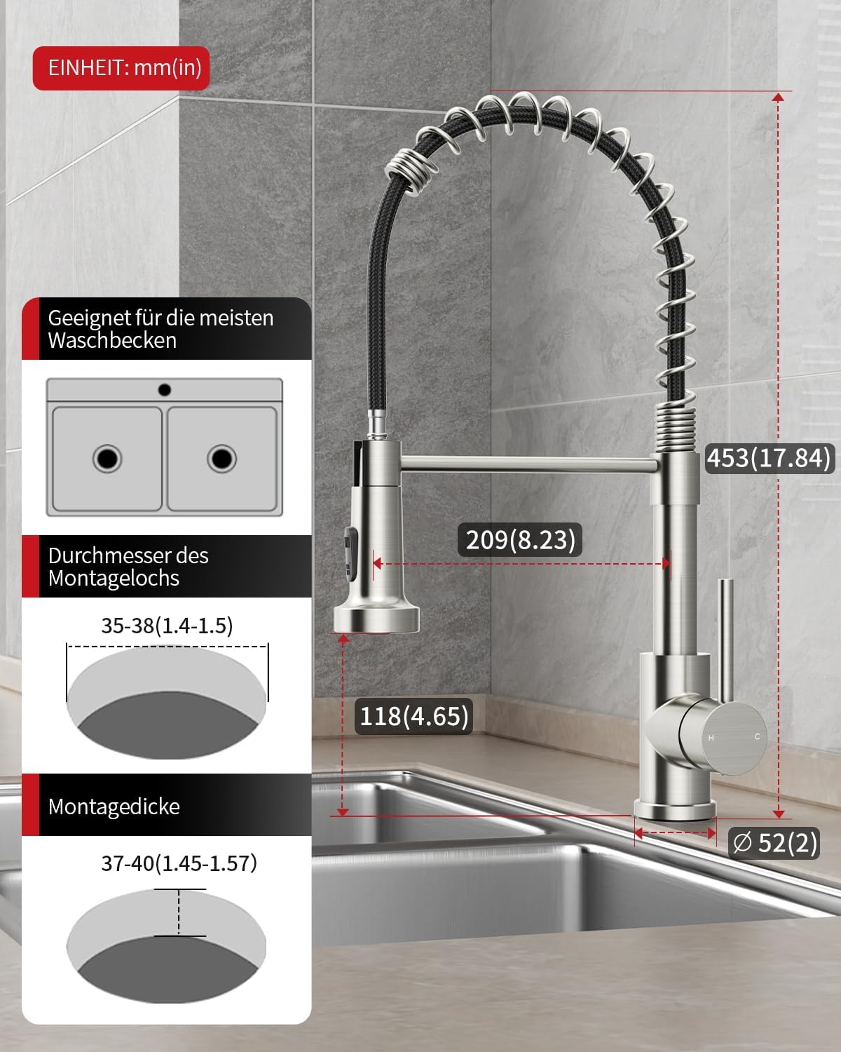 Spring-Loaded Pull-Down Kitchen Faucet (HD040）