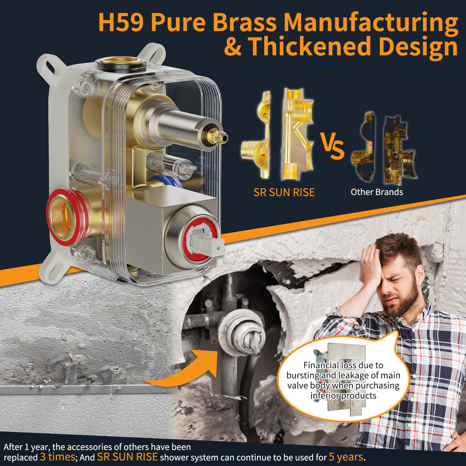 Wall-mounted Shower Arm Shower System(Square)