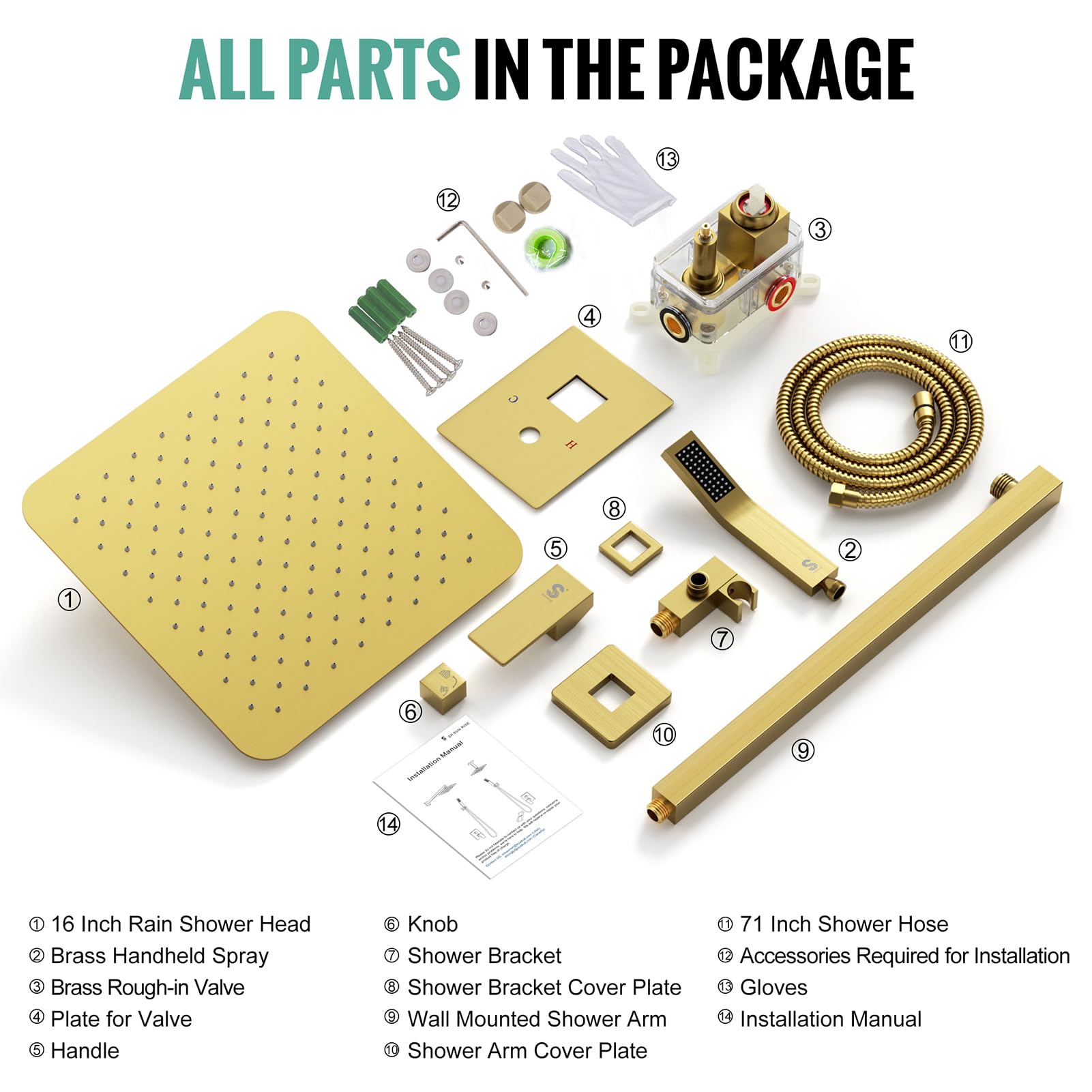 Wall-mounted Shower Arm Shower System(Square)