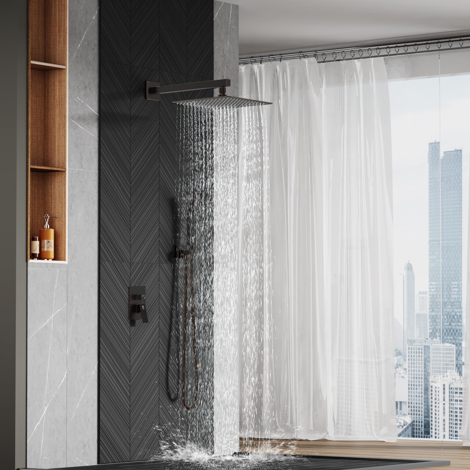 Wall-mounted Shower Arm Shower System(Square)