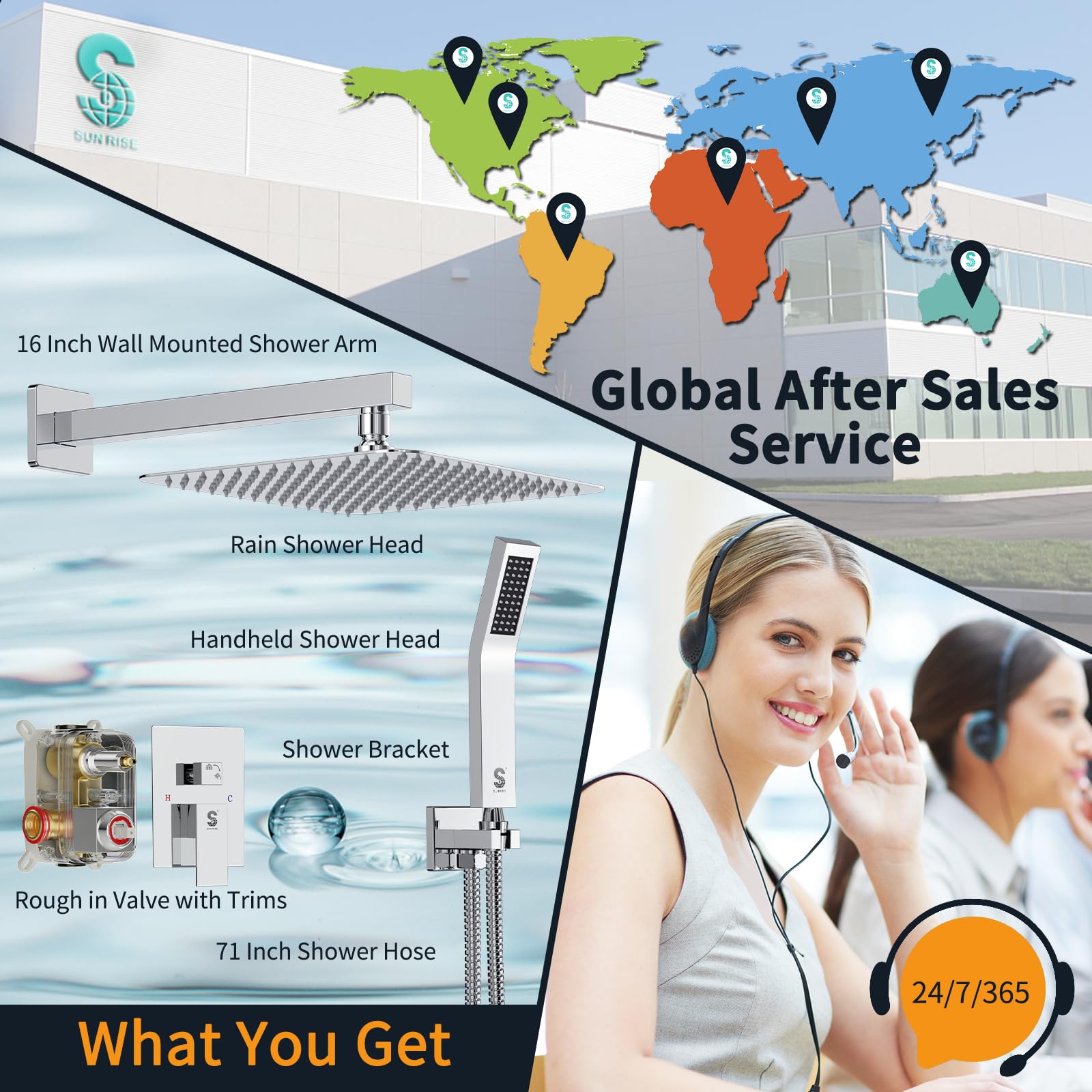 Wall-mounted Shower Arm Shower System(Square)