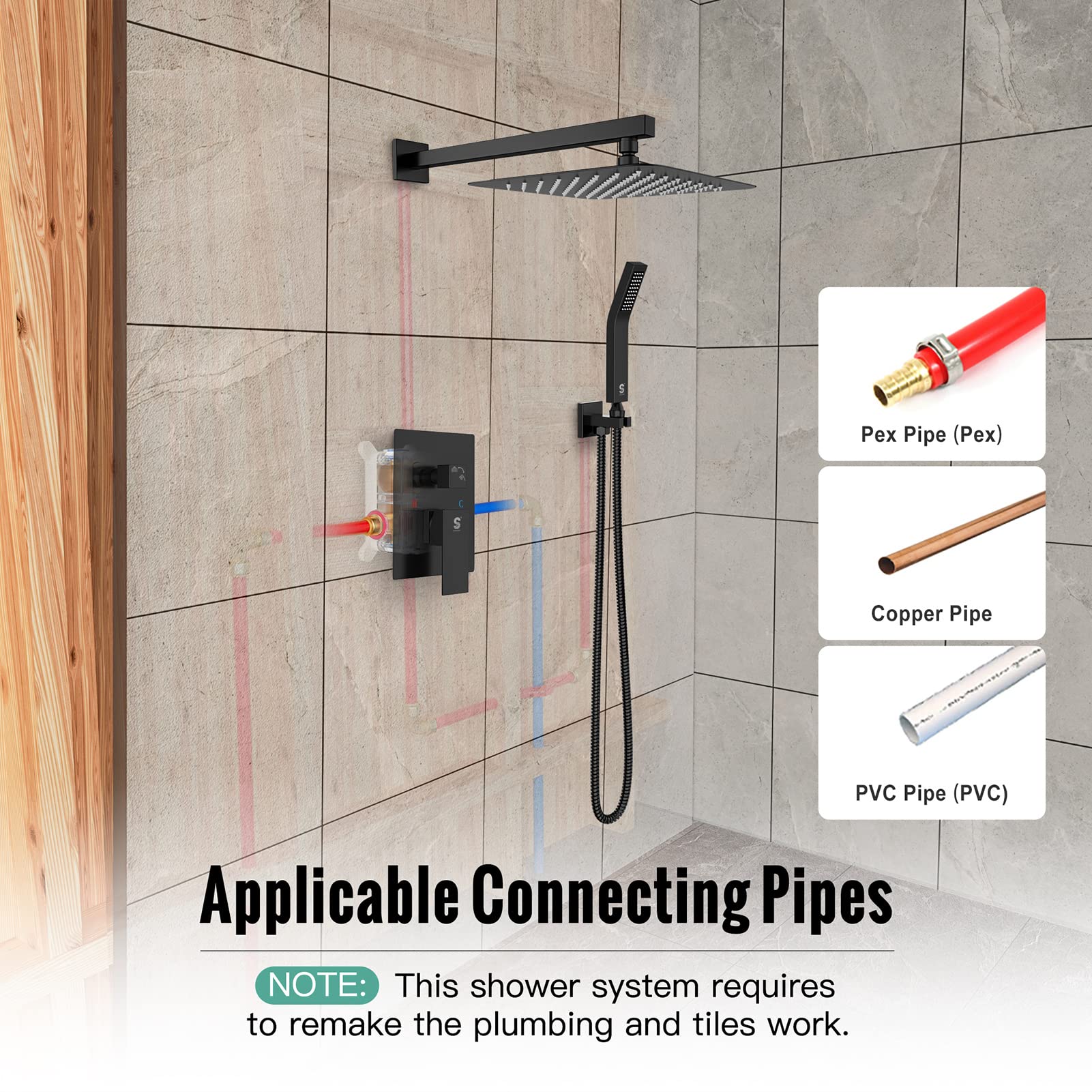Wall-mounted Shower Arm Shower System(Square)