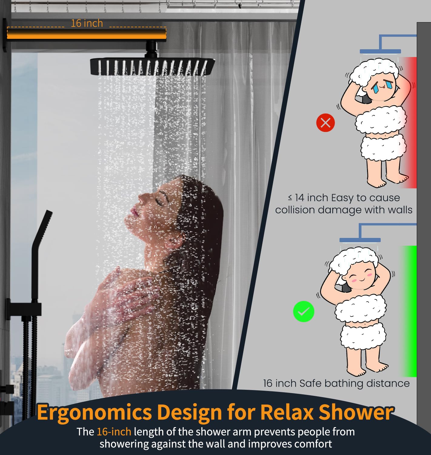 Wall-mounted Shower Arm Shower System(Square)