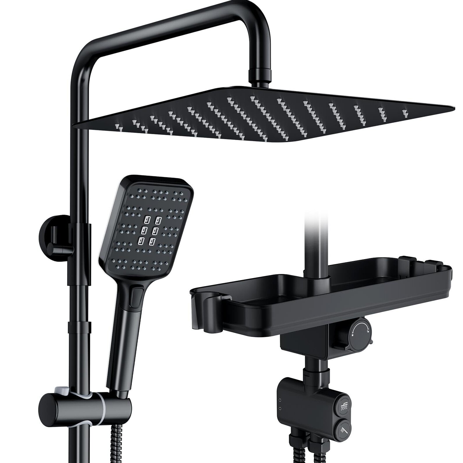 Shower Kit with Button Diverter with Shelf