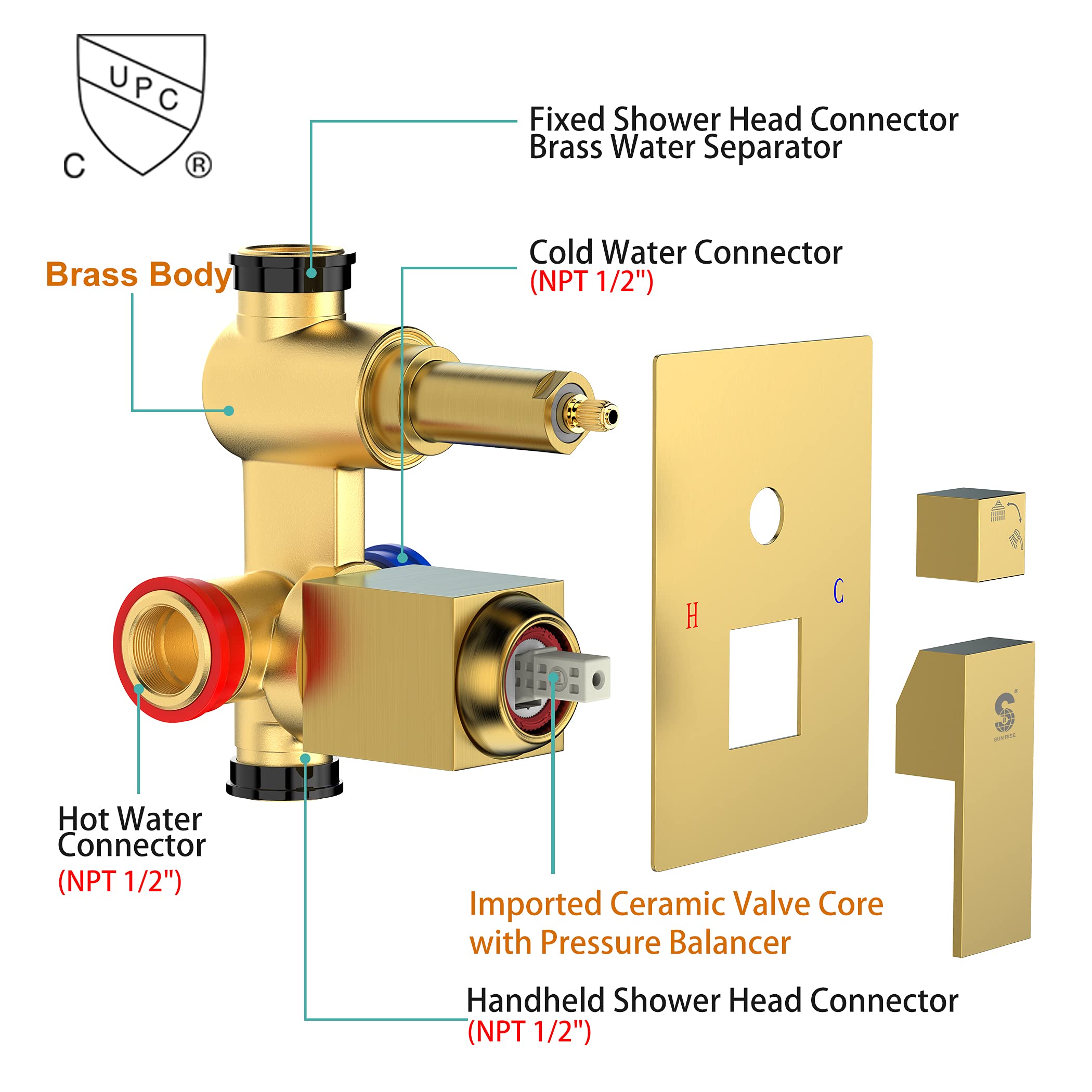 Wall-mounted Shower Arm Shower System(Square)