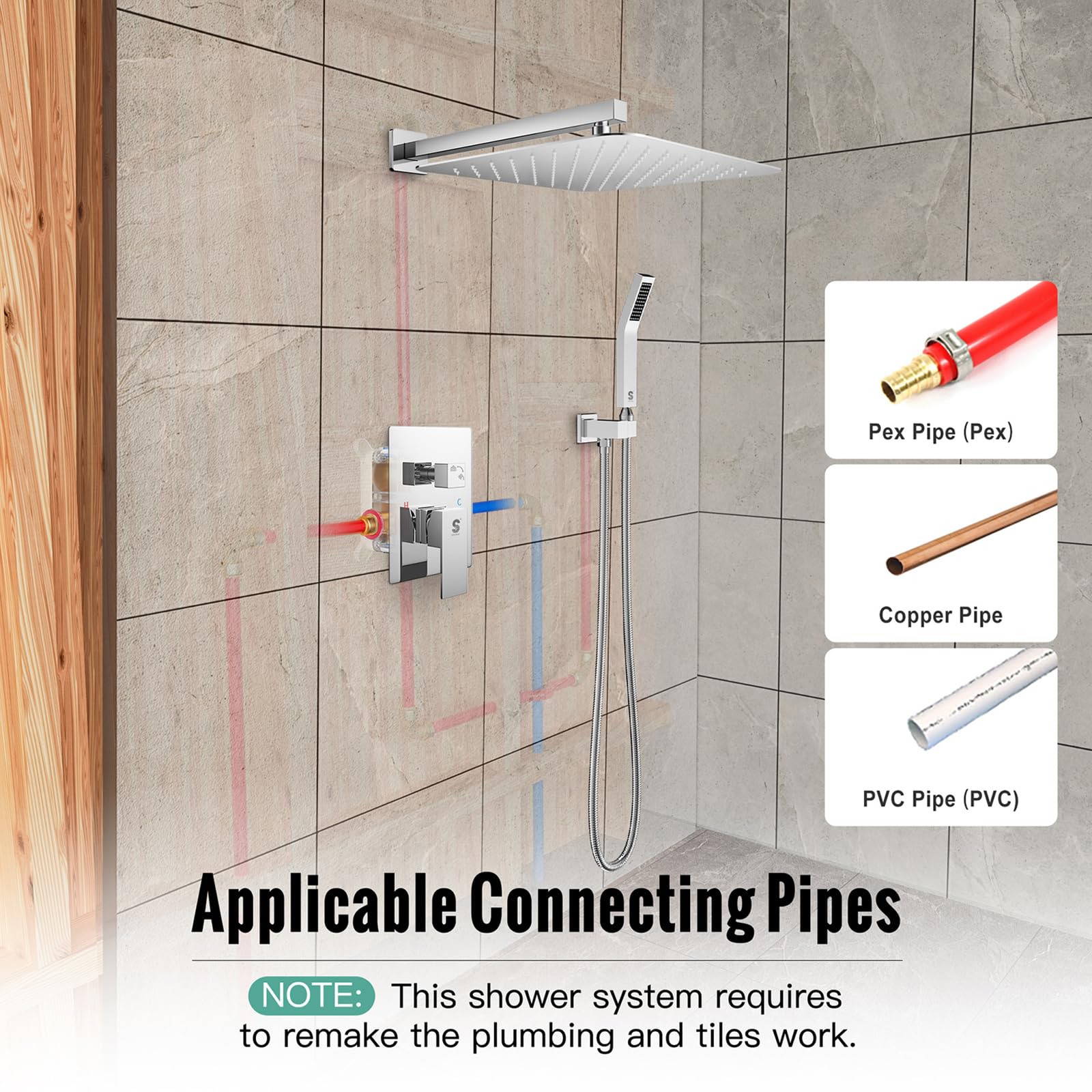 Wall-mounted Shower Arm Shower System(Square)