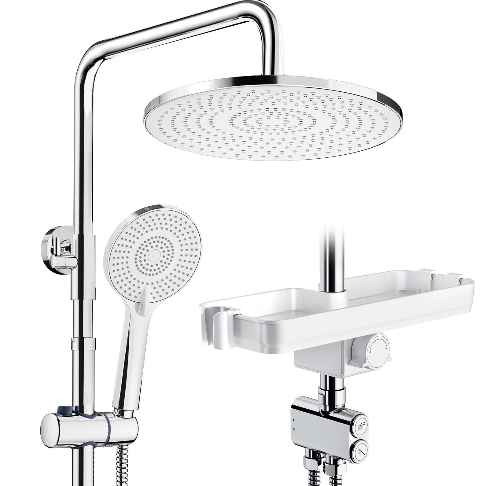 Shower Kit with Button Diverter with Shelf