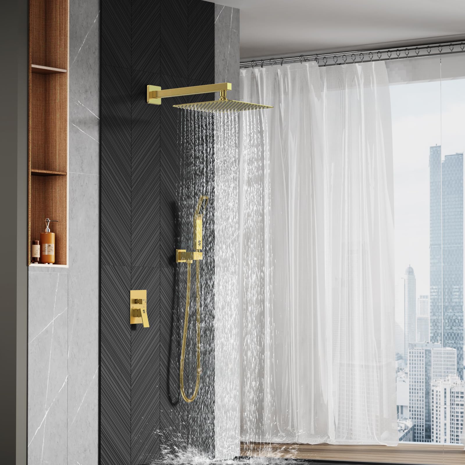 Wall-mounted Shower Arm Shower System(Square)