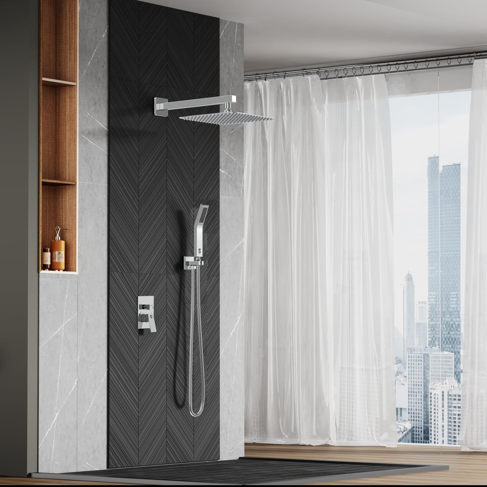 Wall-mounted Shower Arm Shower System(Square)