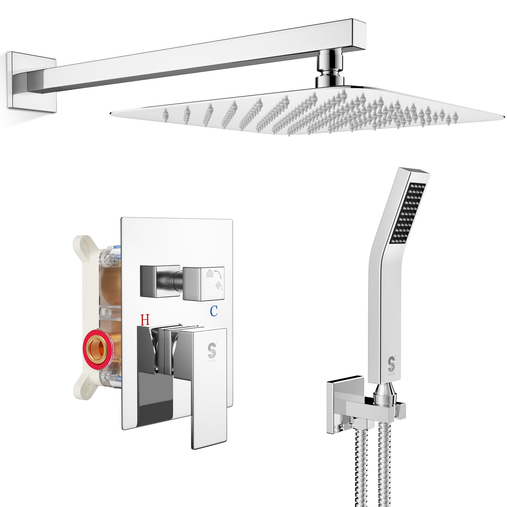 Wall-mounted Shower Arm Shower System(Square)